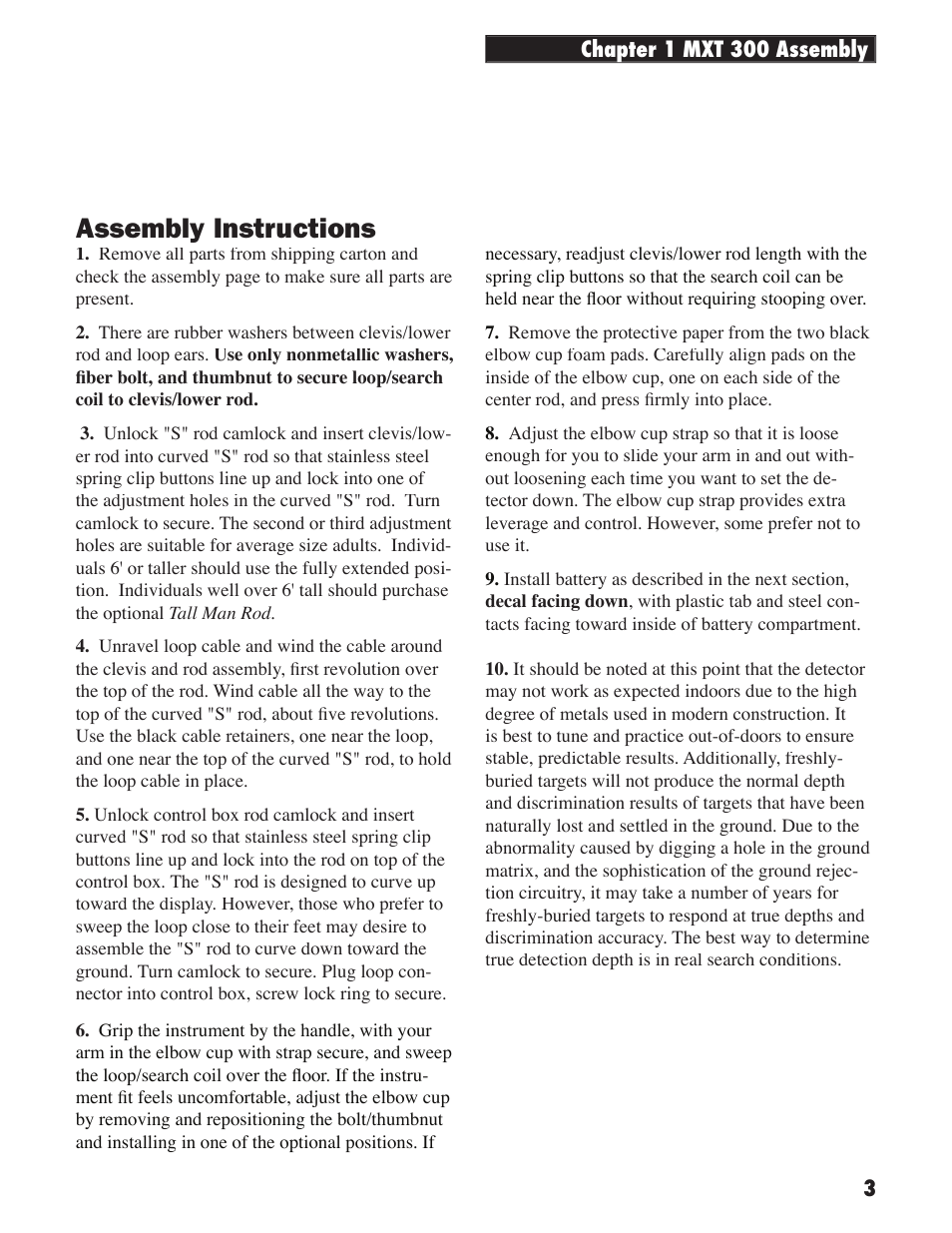 Assembly instructions | White’s Electronics MXT 300 User Manual | Page 3 / 36