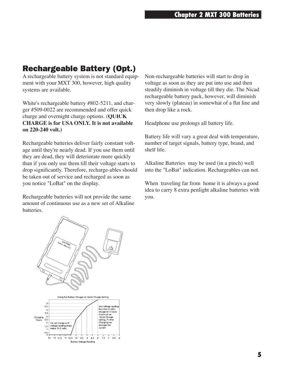 Rechargeable battery (opt.) | White’s Electronics MXT 300 User Manual | Page 5 / 36