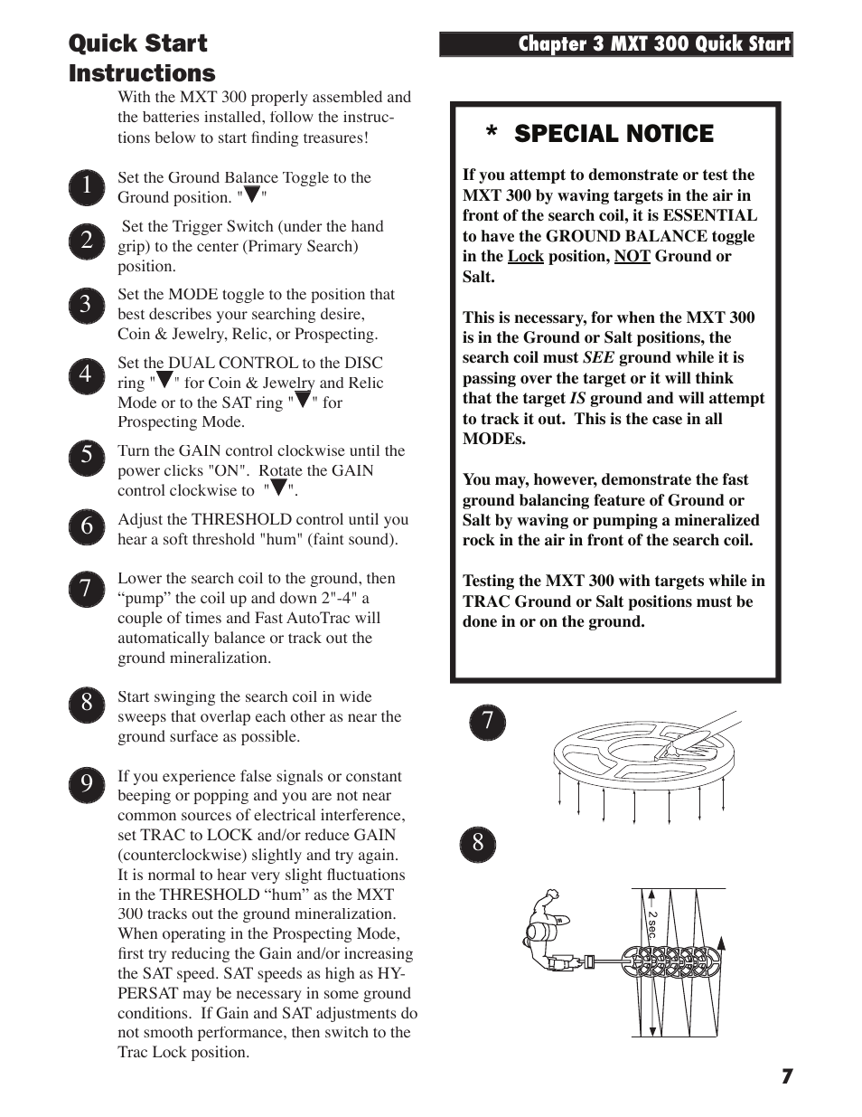 Quick start instructions | White’s Electronics MXT 300 User Manual | Page 7 / 36