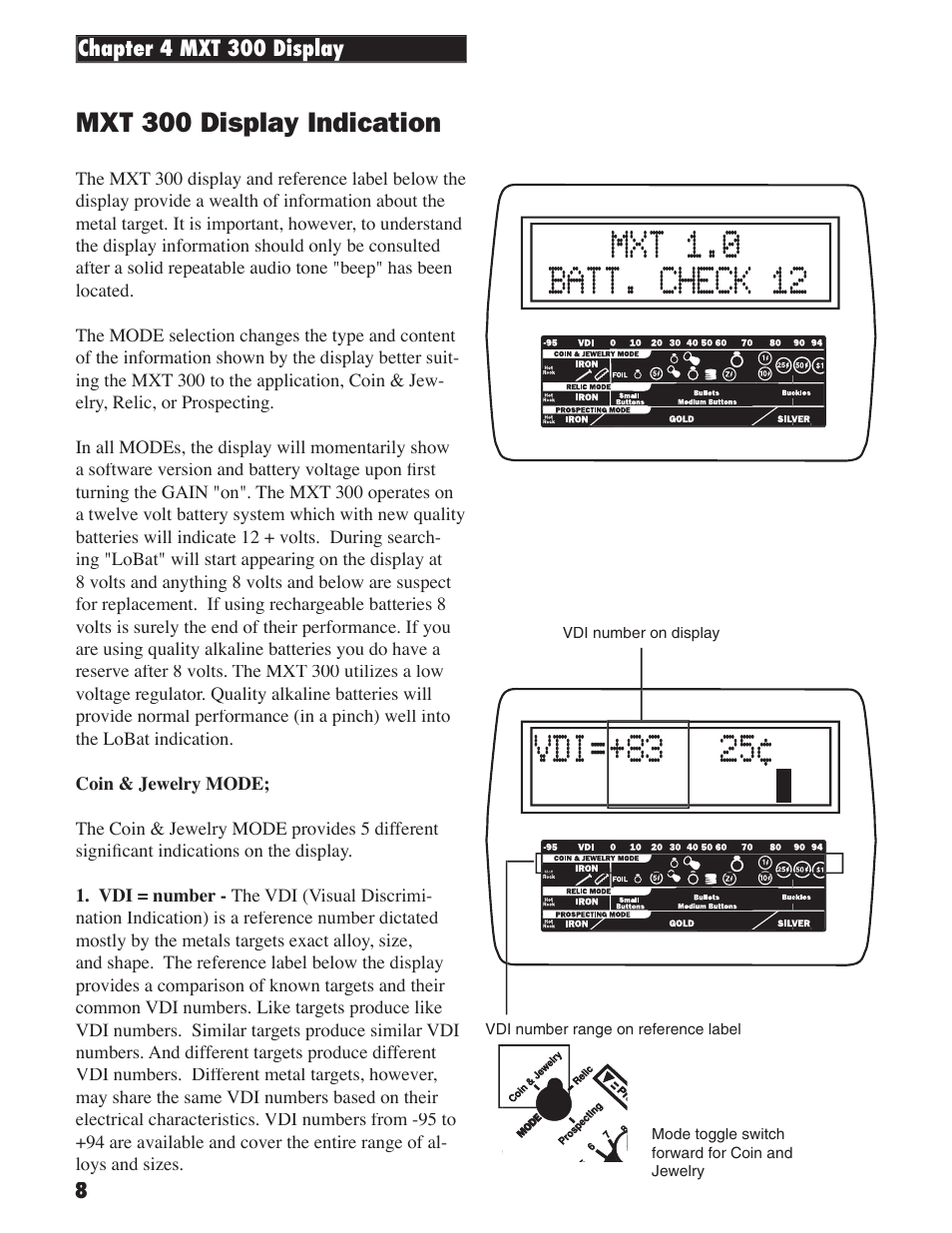 Mxt 300 display indication | White’s Electronics MXT 300 User Manual | Page 8 / 36