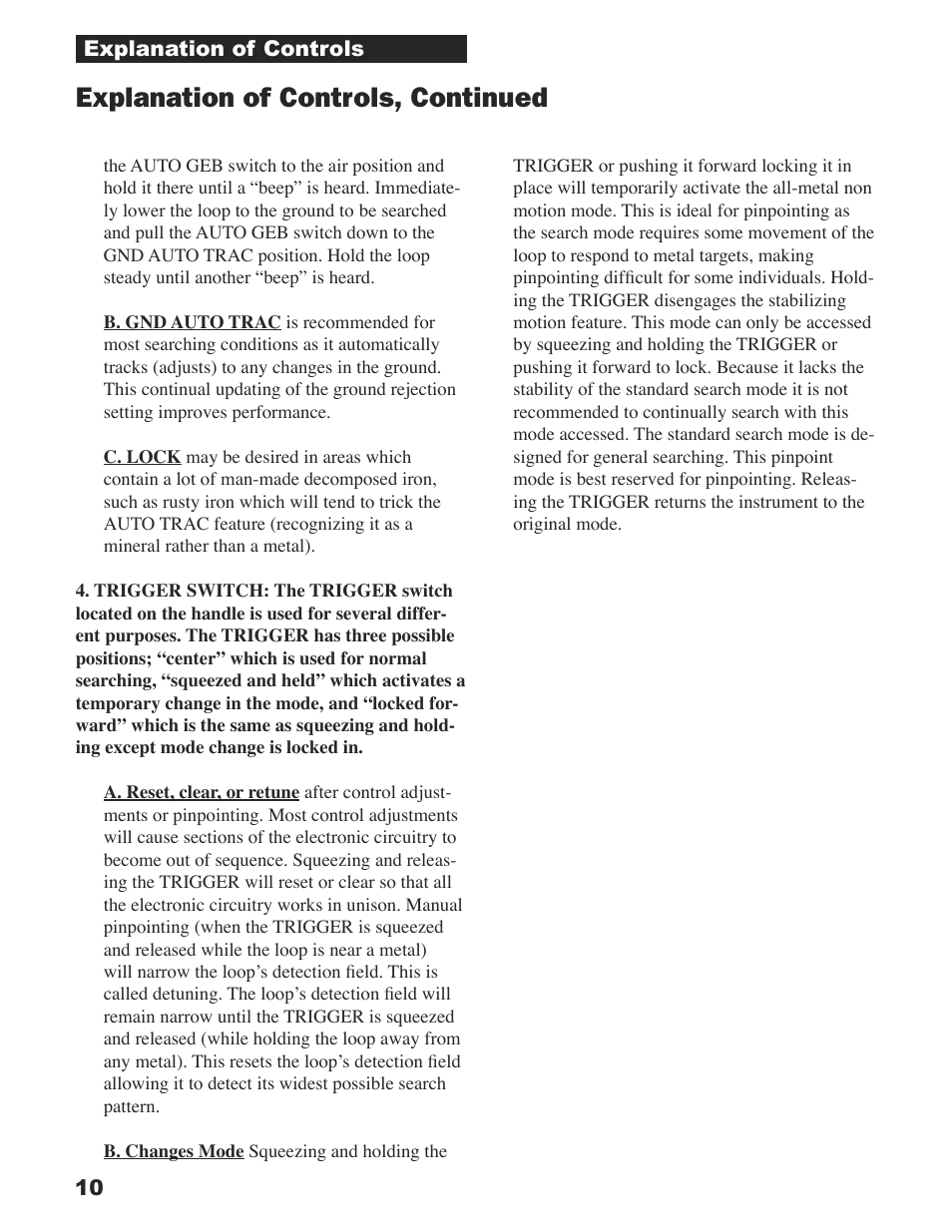 Explanation of controls, continued | White’s Electronics Sierra Madre User Manual | Page 10 / 32