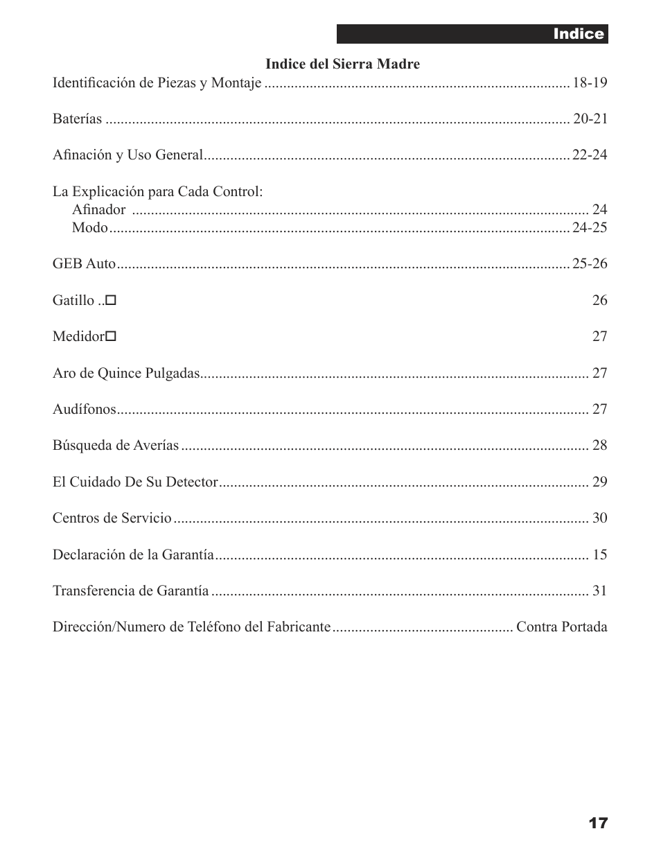 White’s Electronics Sierra Madre User Manual | Page 17 / 32