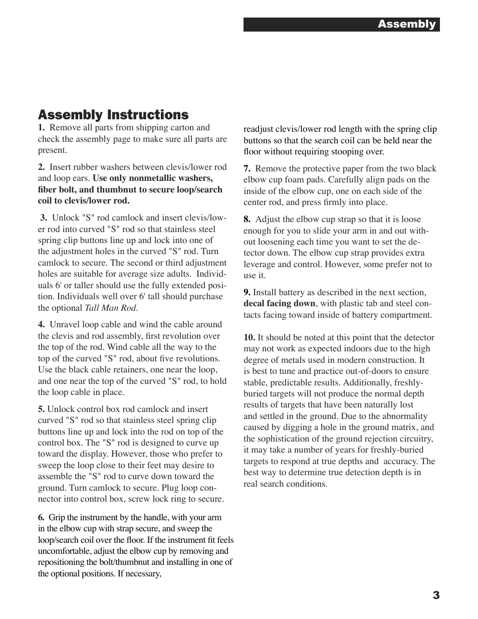 Assembly instructions | White’s Electronics Sierra Madre User Manual | Page 3 / 32