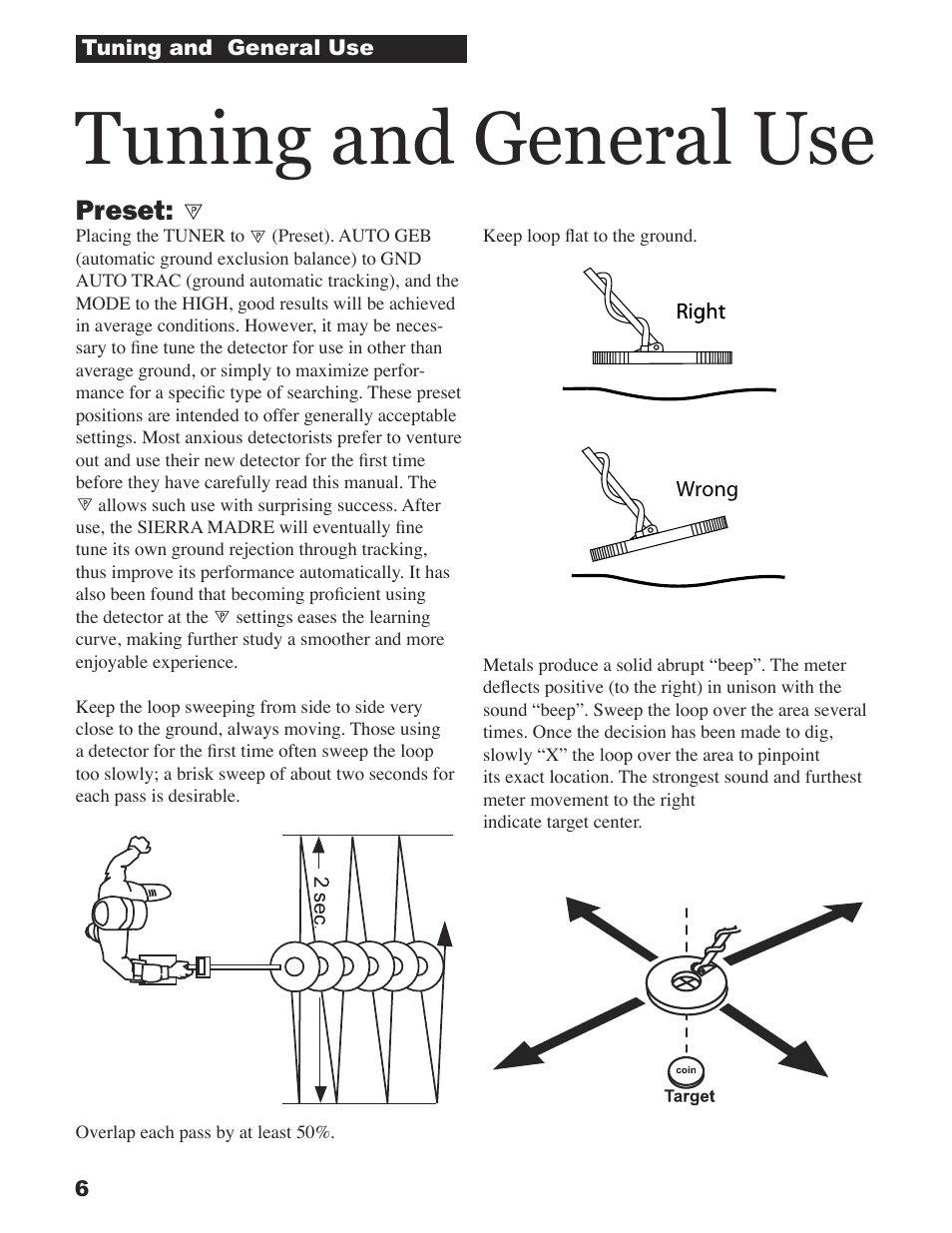 Tuning and general use, Preset | White’s Electronics Sierra Madre User Manual | Page 6 / 32