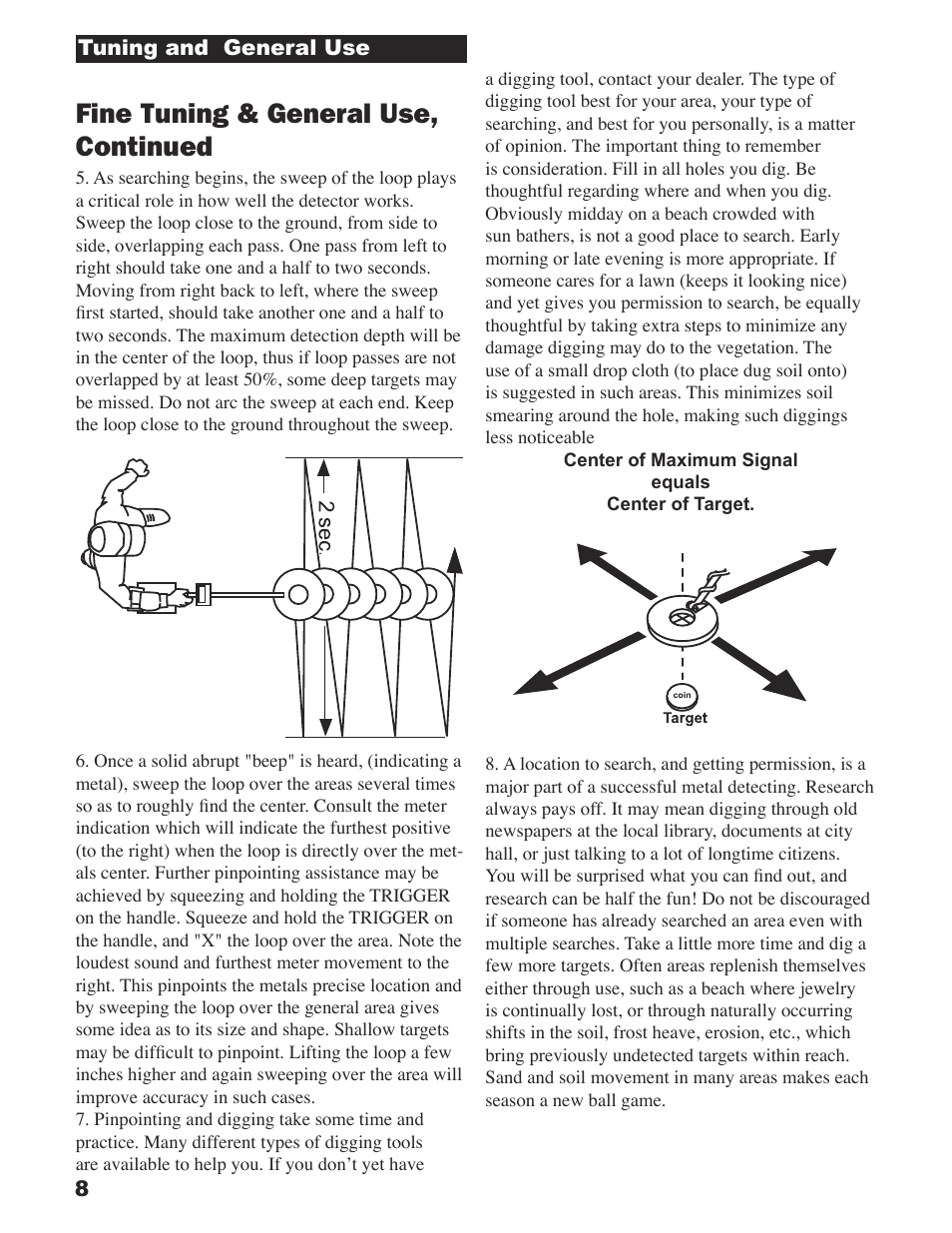 Fine tuning & general use, continued | White’s Electronics Sierra Madre User Manual | Page 8 / 32