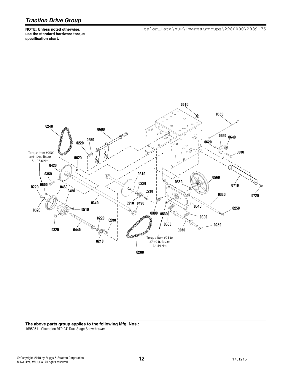 Traction drive group | CHAMPION ST761BS User Manual | Page 12 / 28