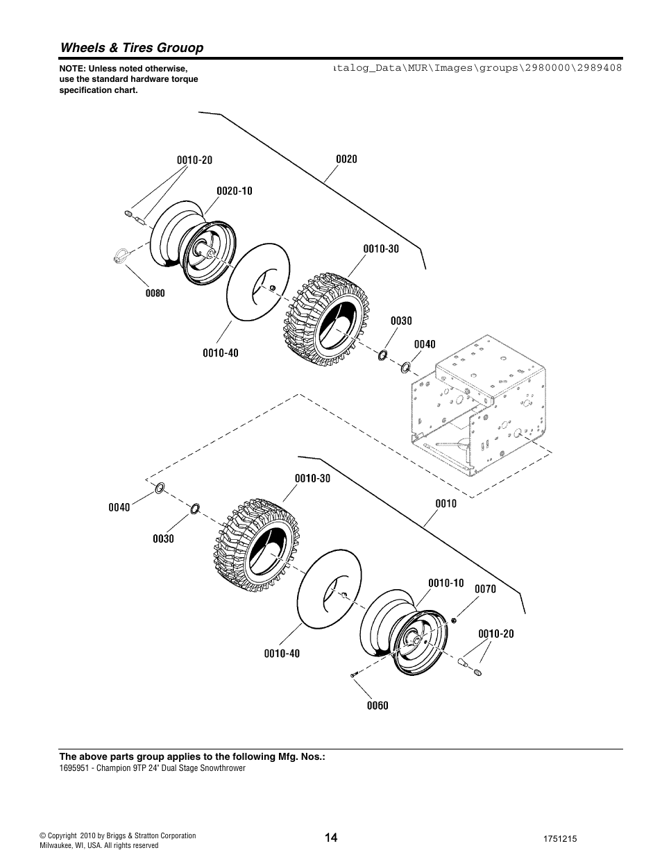 Wheels & tires grouop | CHAMPION ST761BS User Manual | Page 14 / 28