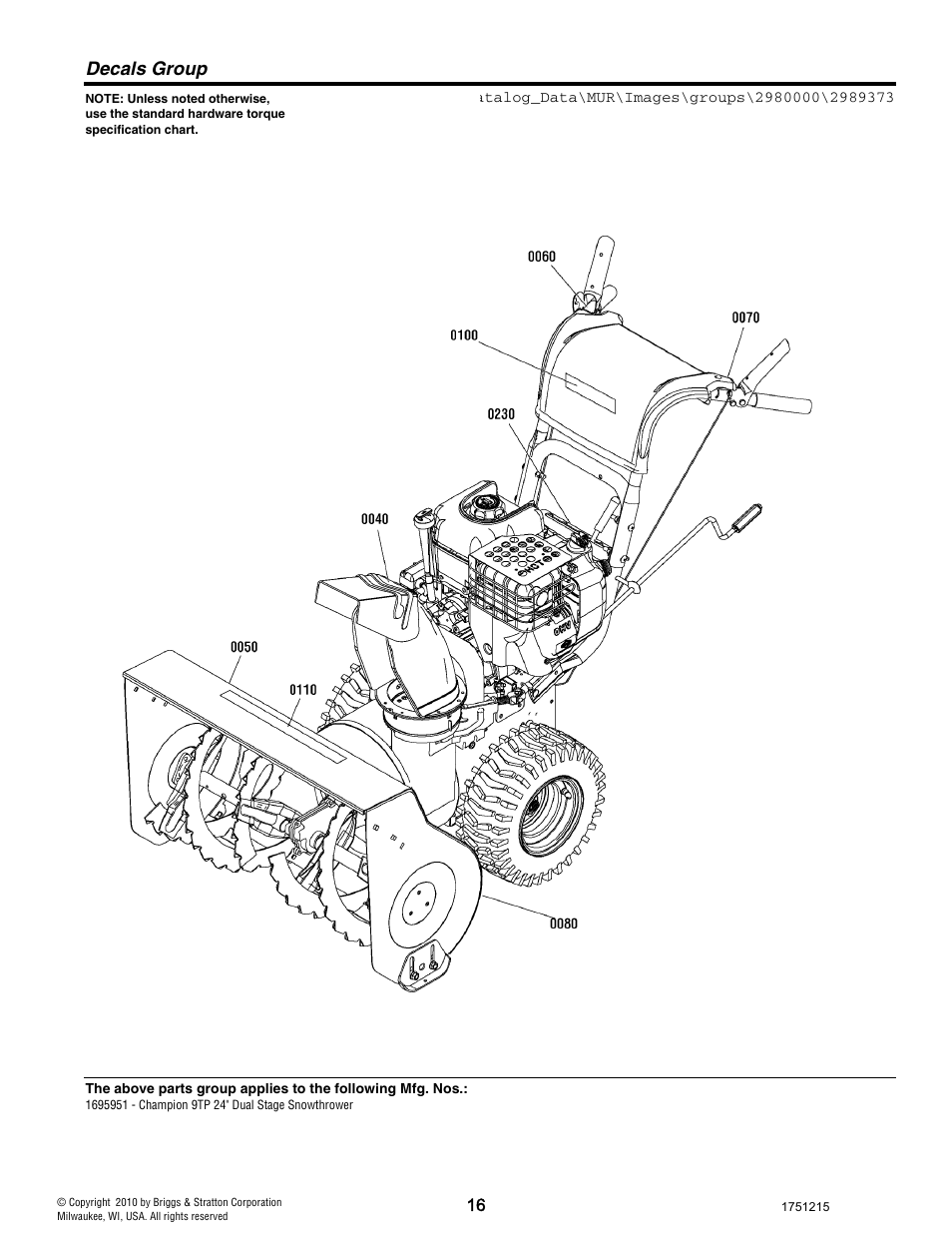 Decals group | CHAMPION ST761BS User Manual | Page 16 / 28