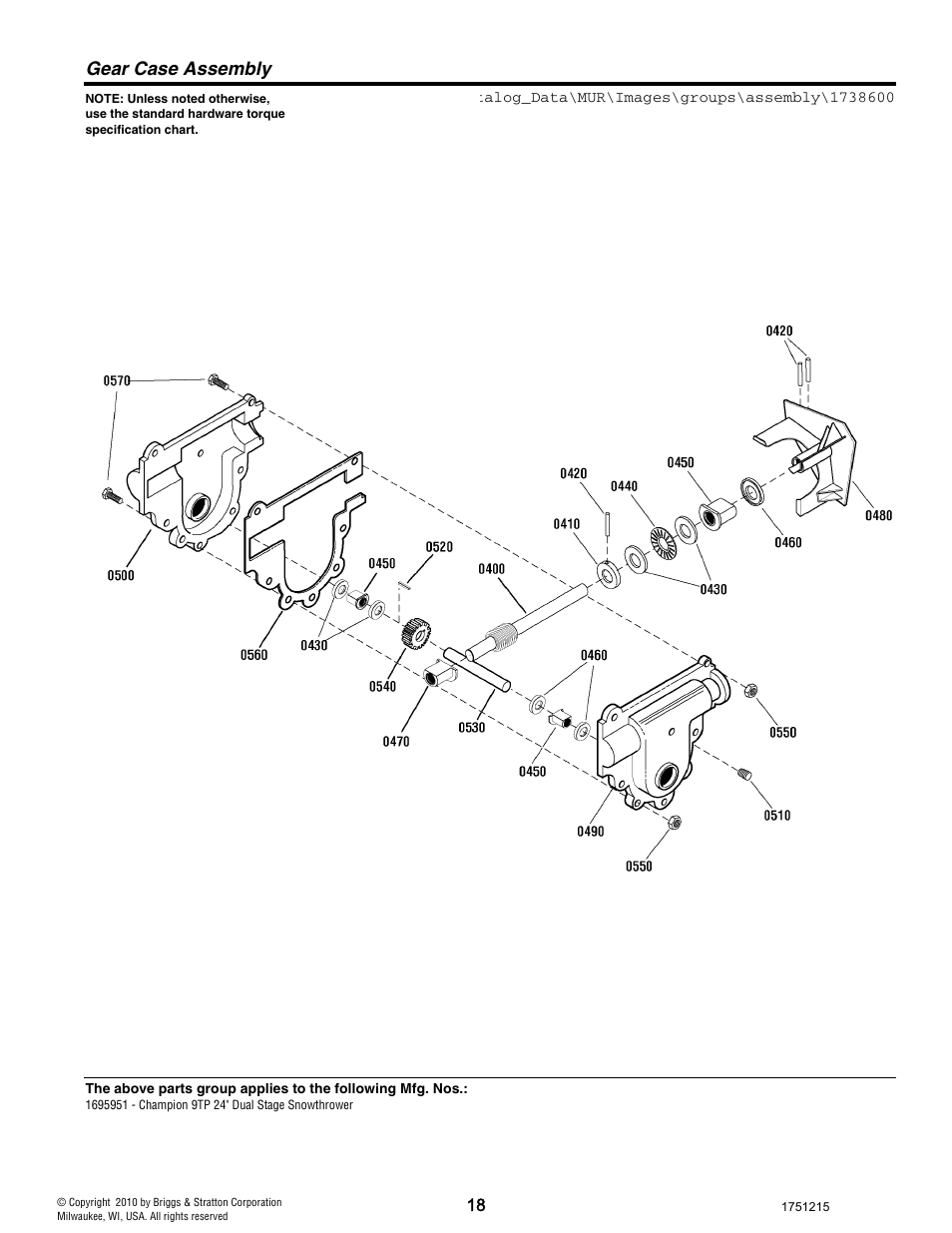 Gear case assembly | CHAMPION ST761BS User Manual | Page 18 / 28