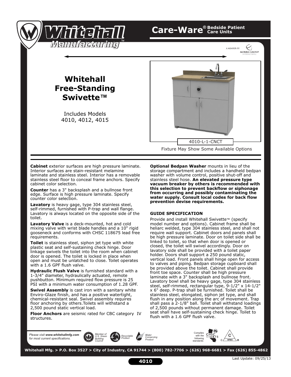 Whitehall Manufacturing 4015 User Manual | 2 pages