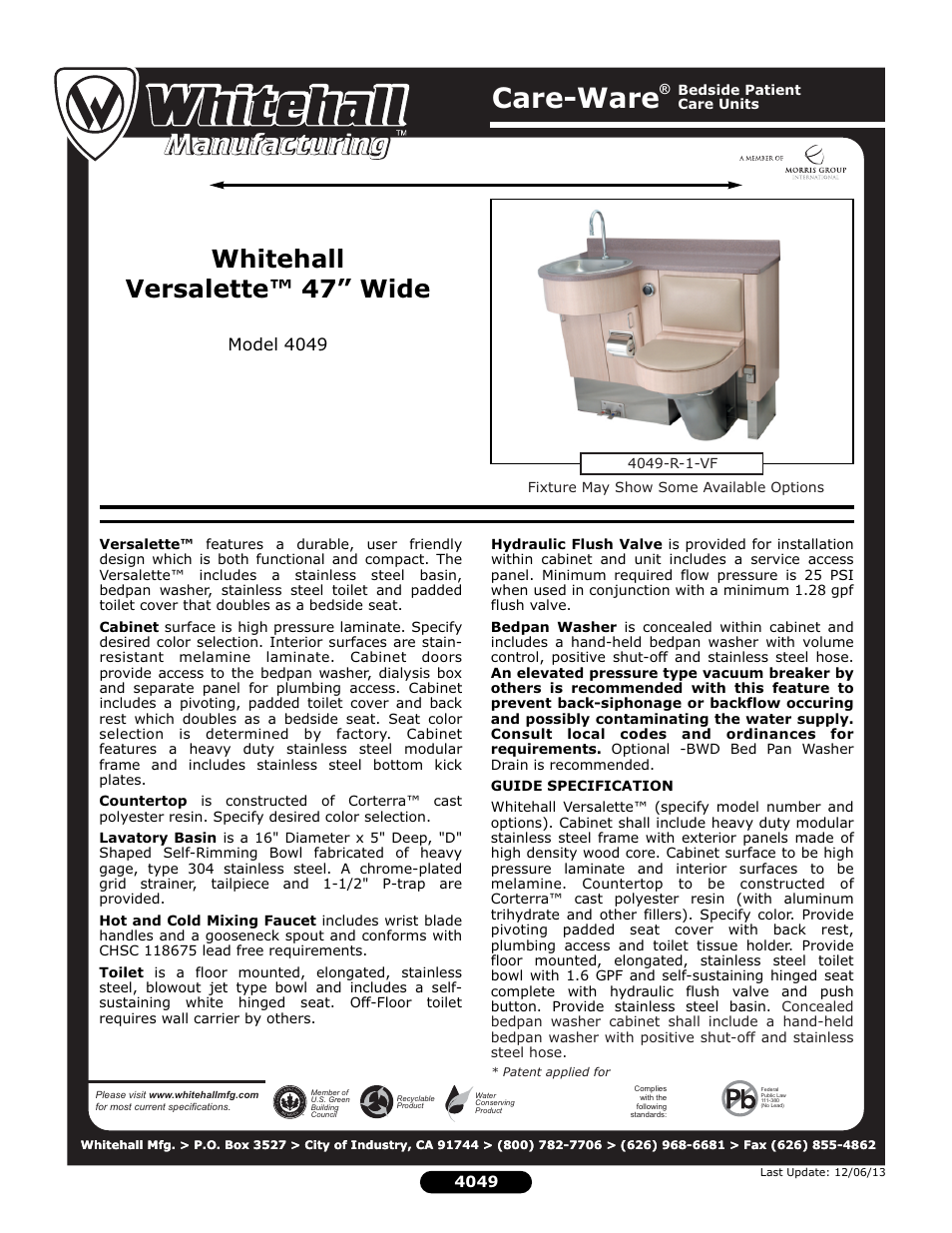 Whitehall Manufacturing 4049 User Manual | 2 pages