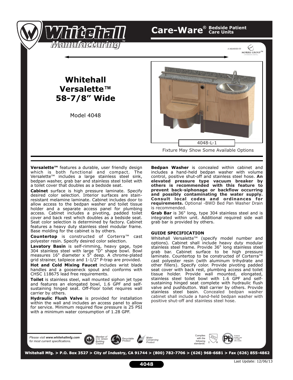 Whitehall Manufacturing 4048 User Manual | 2 pages