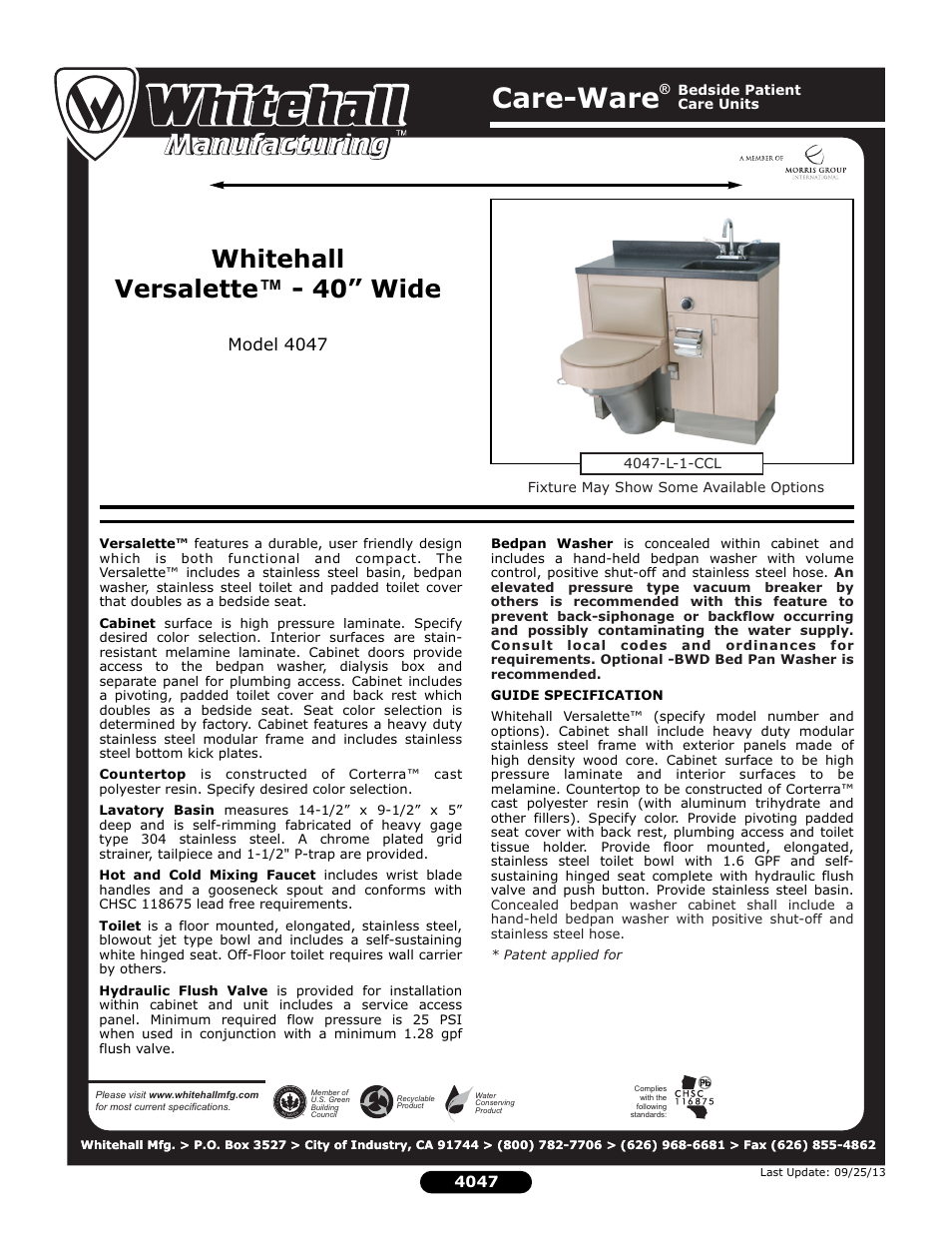 Whitehall Manufacturing 4047 User Manual | 2 pages