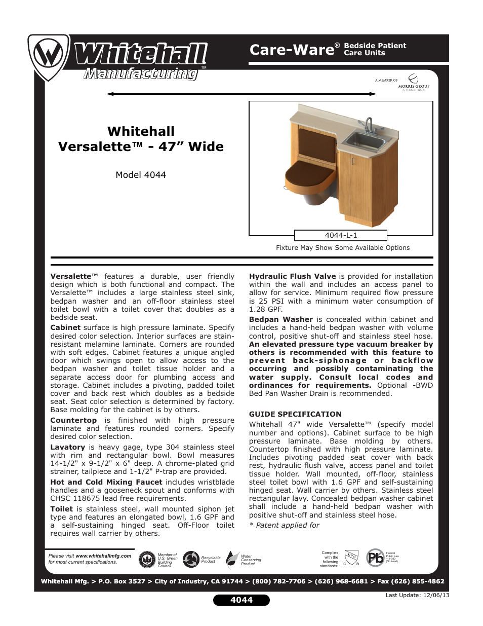 Whitehall Manufacturing 4044 User Manual | 2 pages