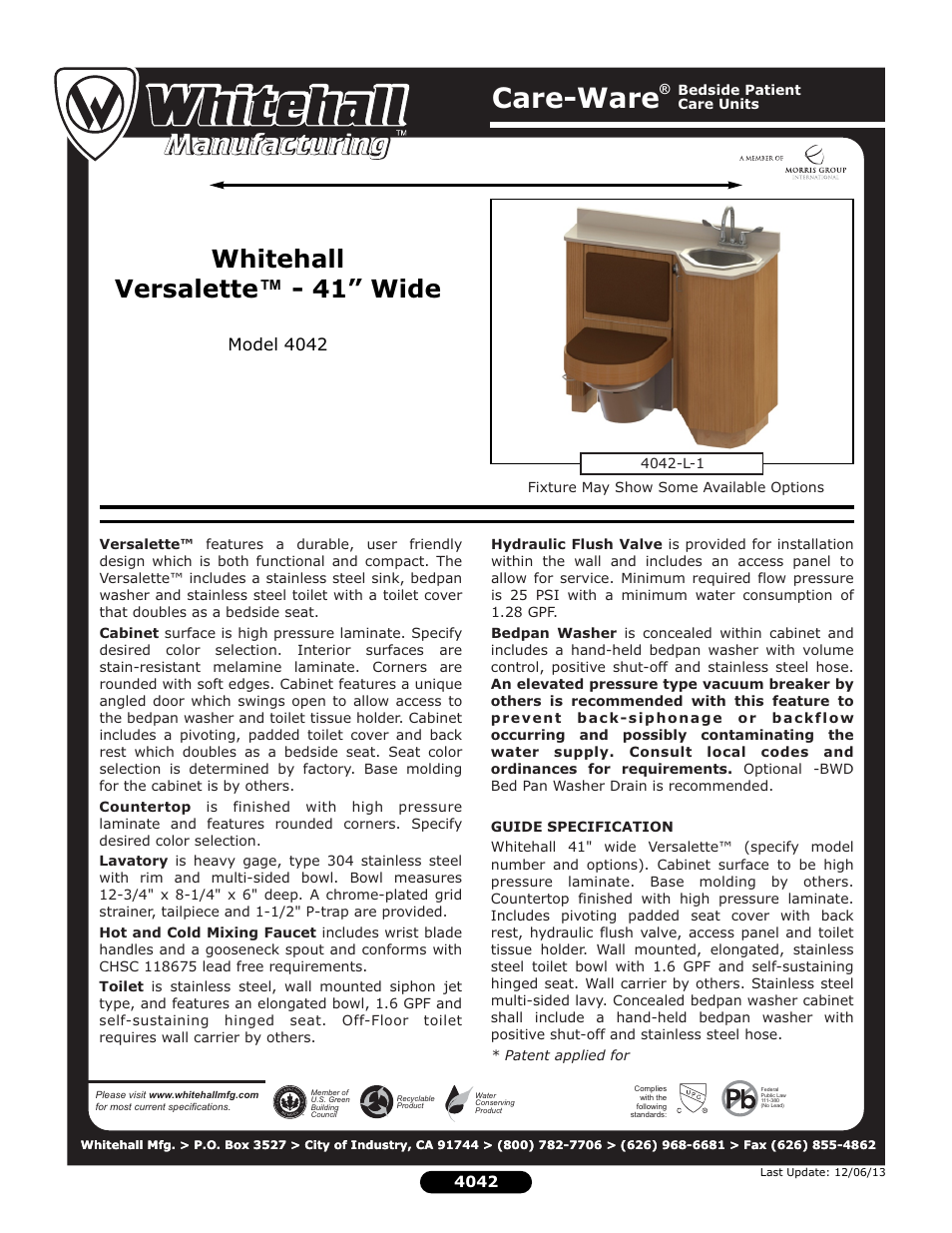 Whitehall Manufacturing 4042 User Manual | 2 pages