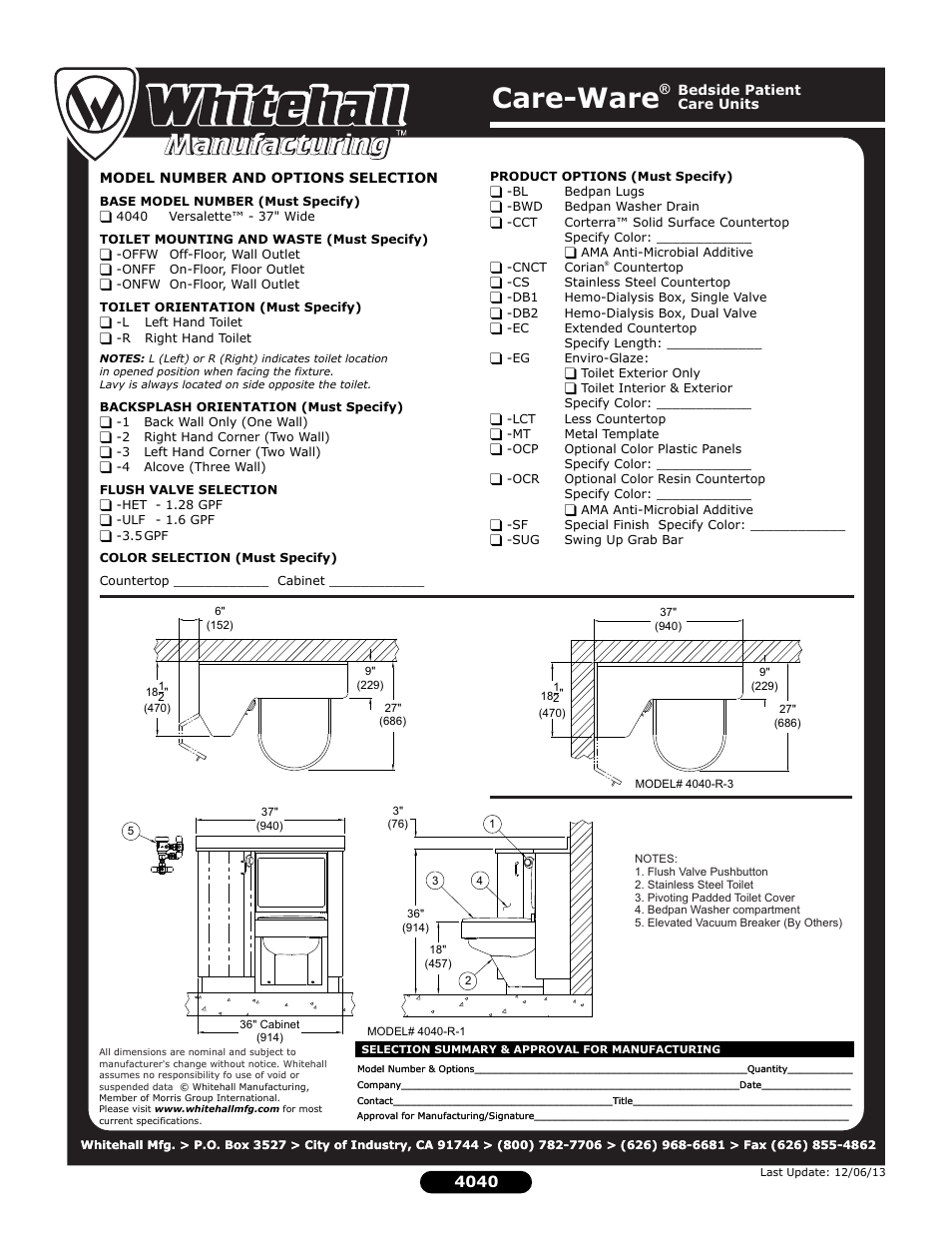 Care-ware | Whitehall Manufacturing 4040 User Manual | Page 2 / 2