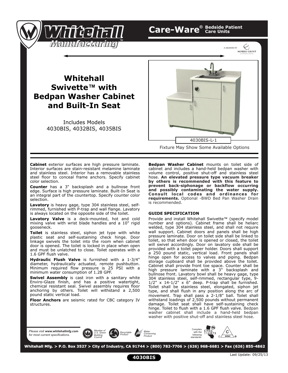 Whitehall Manufacturing 4035BIS User Manual | 2 pages