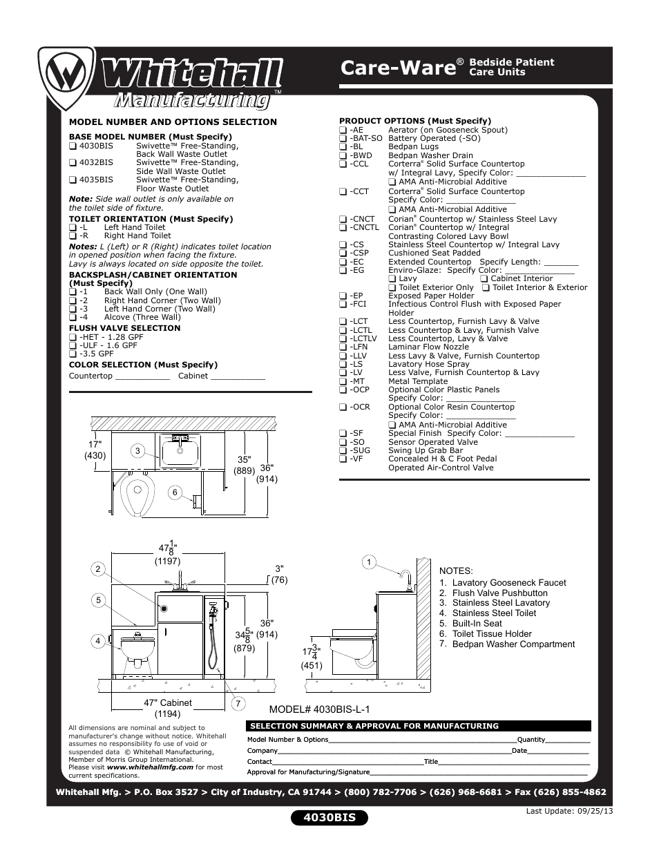 Care-ware, 4030bis | Whitehall Manufacturing 4035BIS User Manual | Page 2 / 2