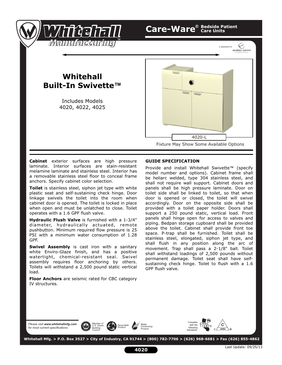 Whitehall Manufacturing 4025 User Manual | 2 pages