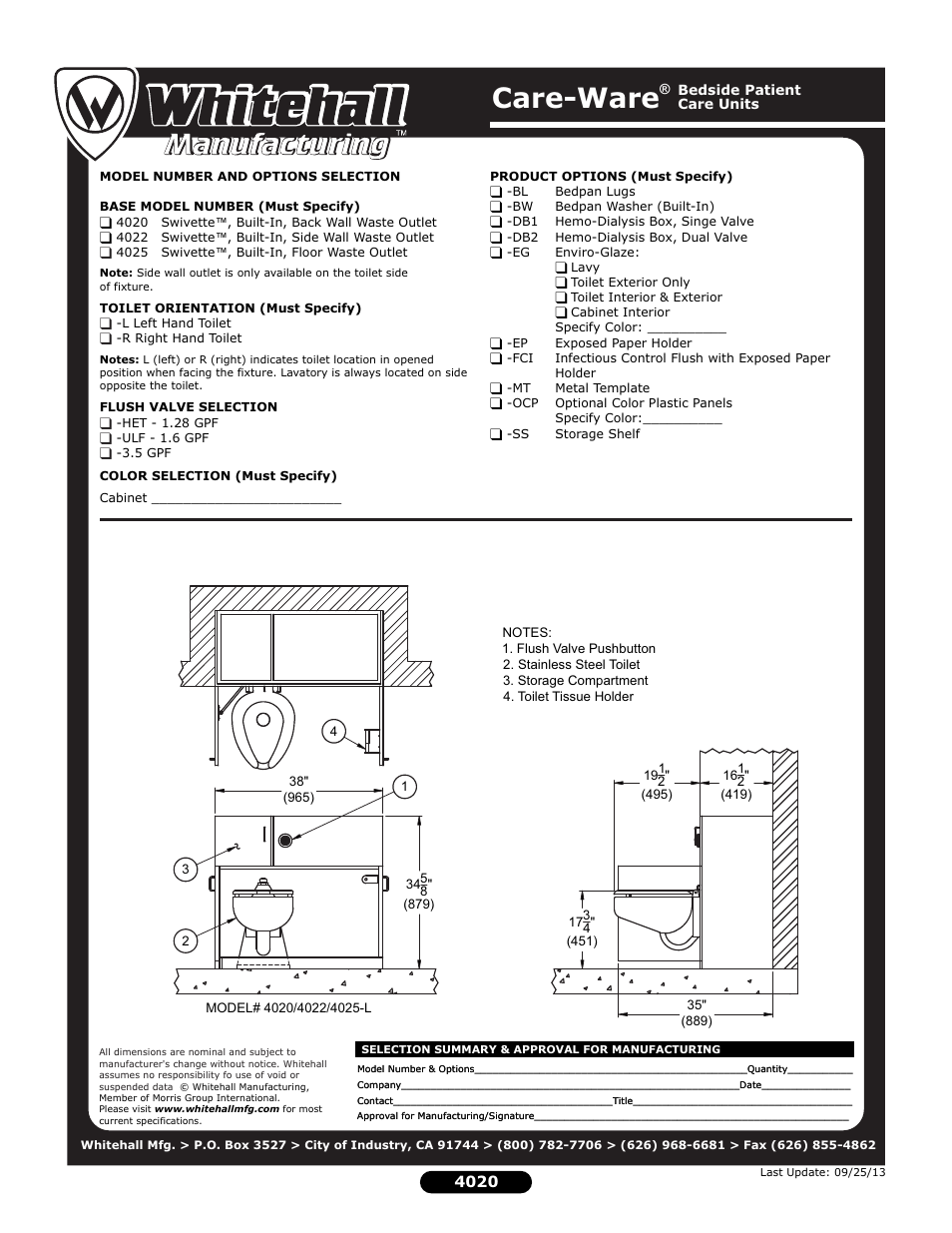 Care-ware | Whitehall Manufacturing 4025 User Manual | Page 2 / 2