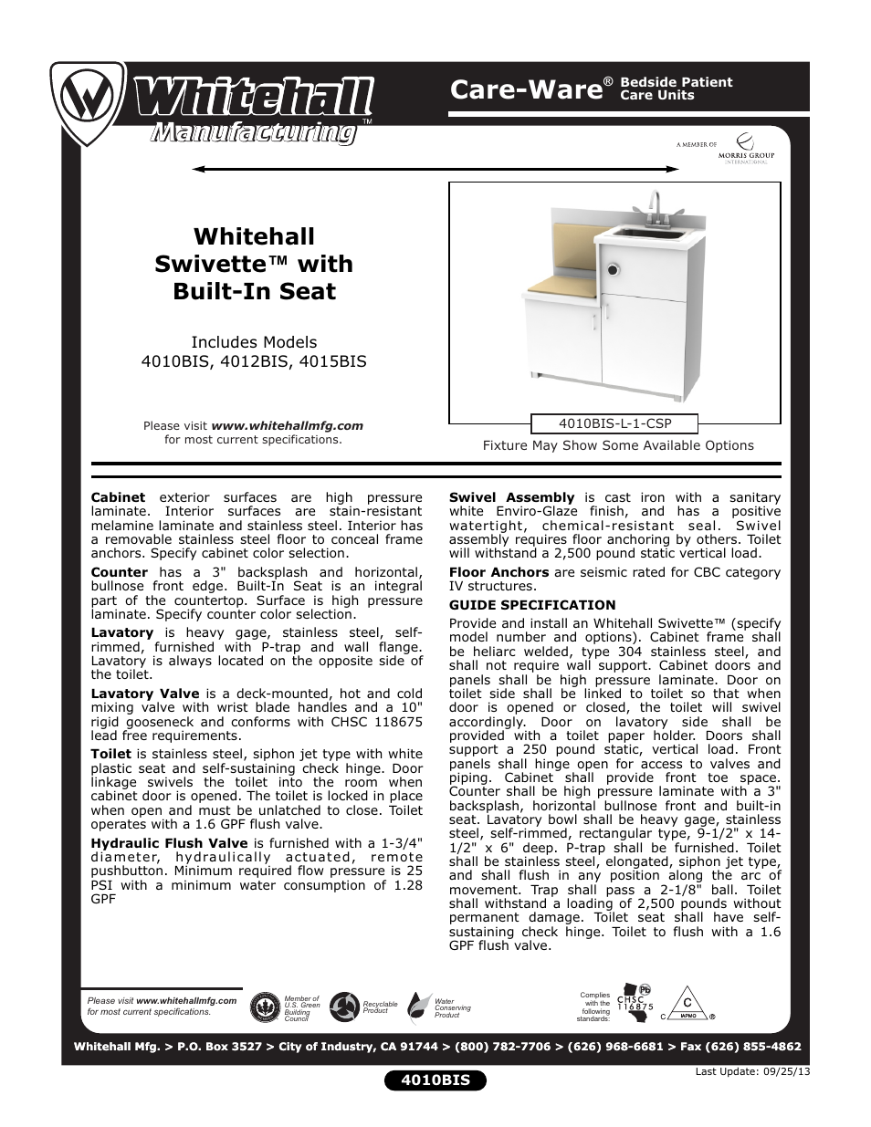 Whitehall Manufacturing 4015BIS User Manual | 2 pages