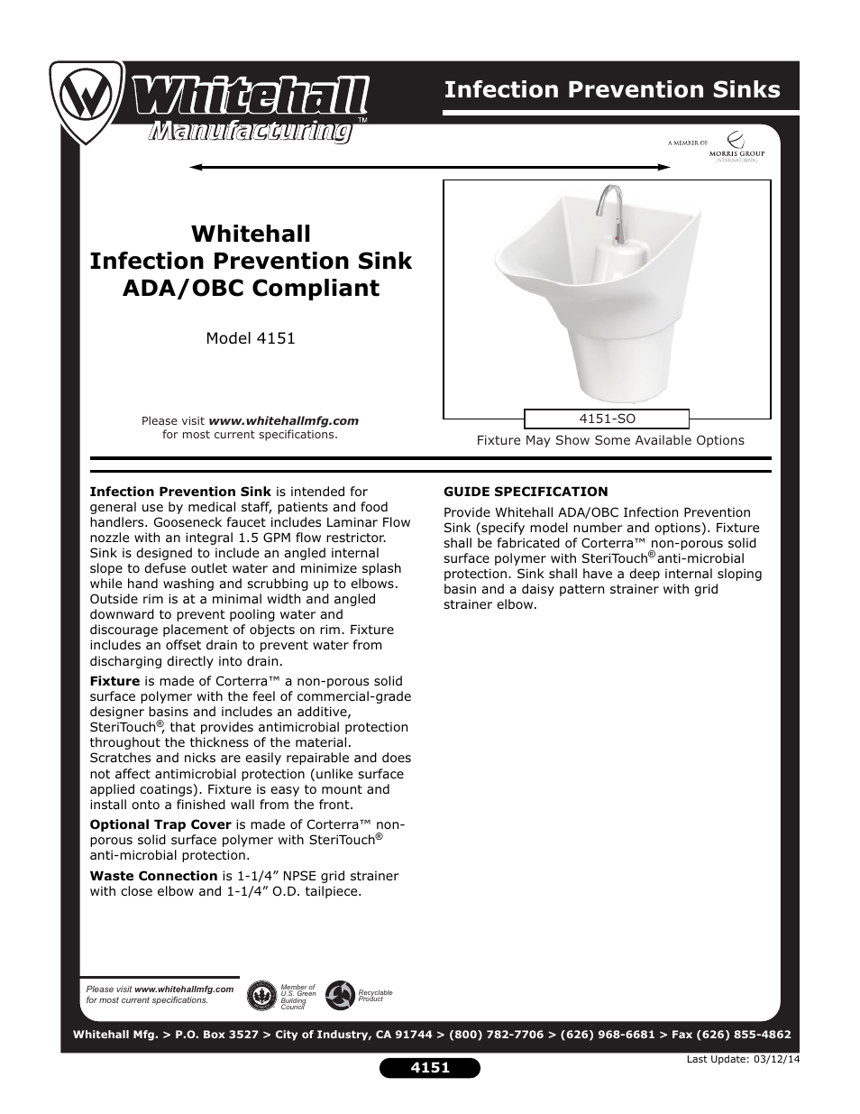 Whitehall Manufacturing 4151 User Manual | 2 pages