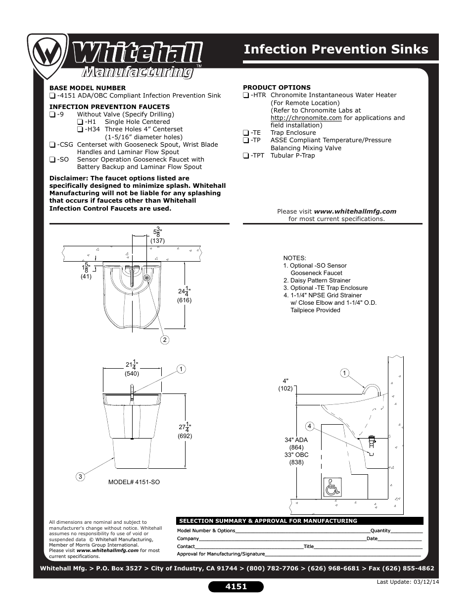 Infection prevention sinks | Whitehall Manufacturing 4151 User Manual | Page 2 / 2