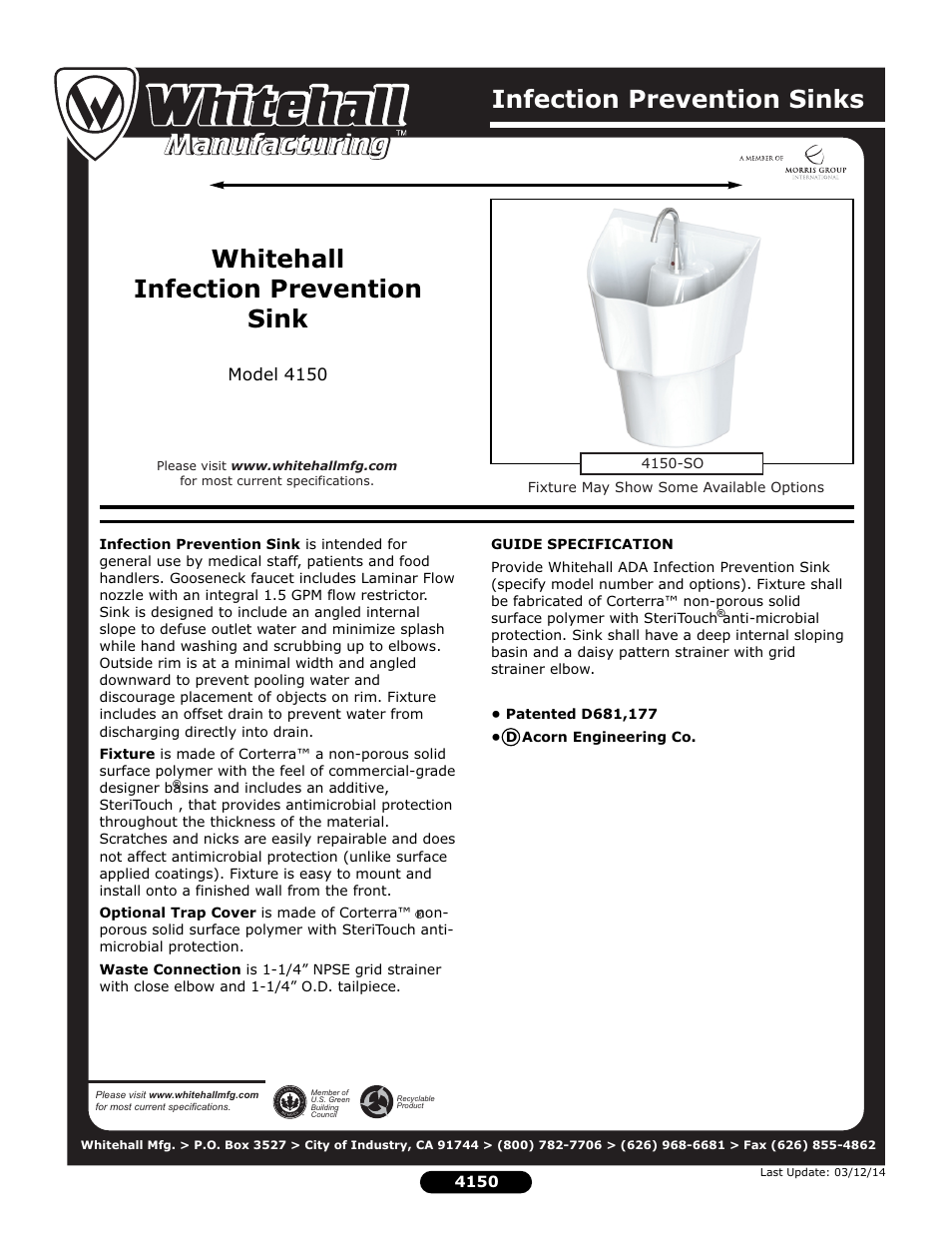 Whitehall Manufacturing 4150 User Manual | 2 pages
