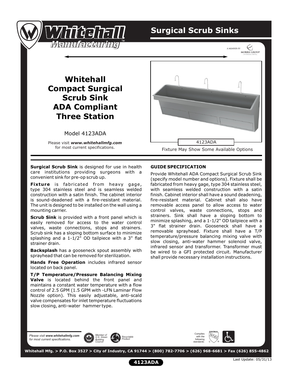 Whitehall Manufacturing 4123ADA User Manual | 2 pages