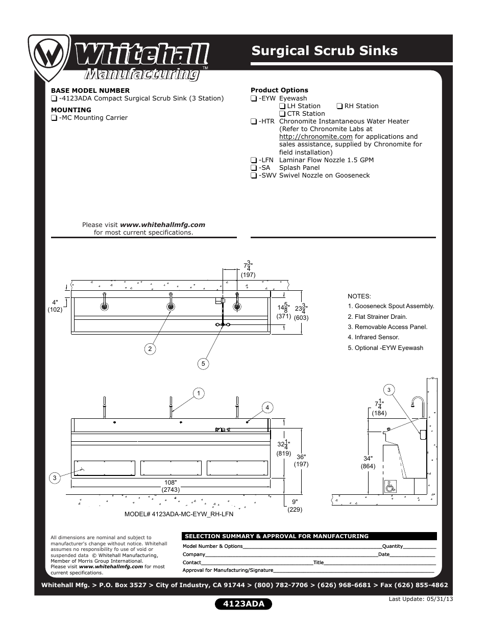 Surgical scrub sinks, 4123ada | Whitehall Manufacturing 4123ADA User Manual | Page 2 / 2