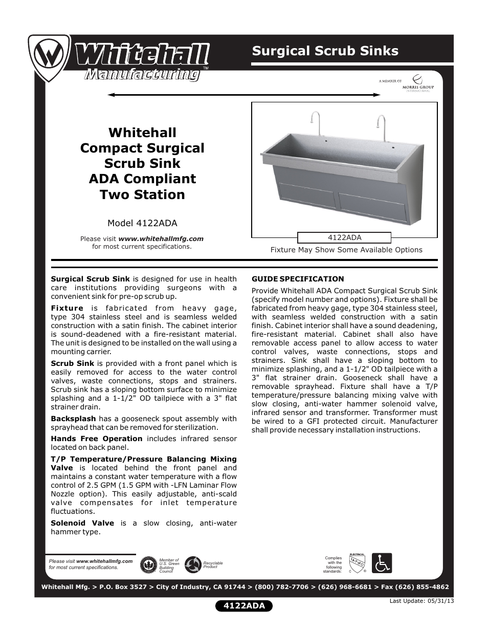 Whitehall Manufacturing 4122ADA User Manual | 2 pages