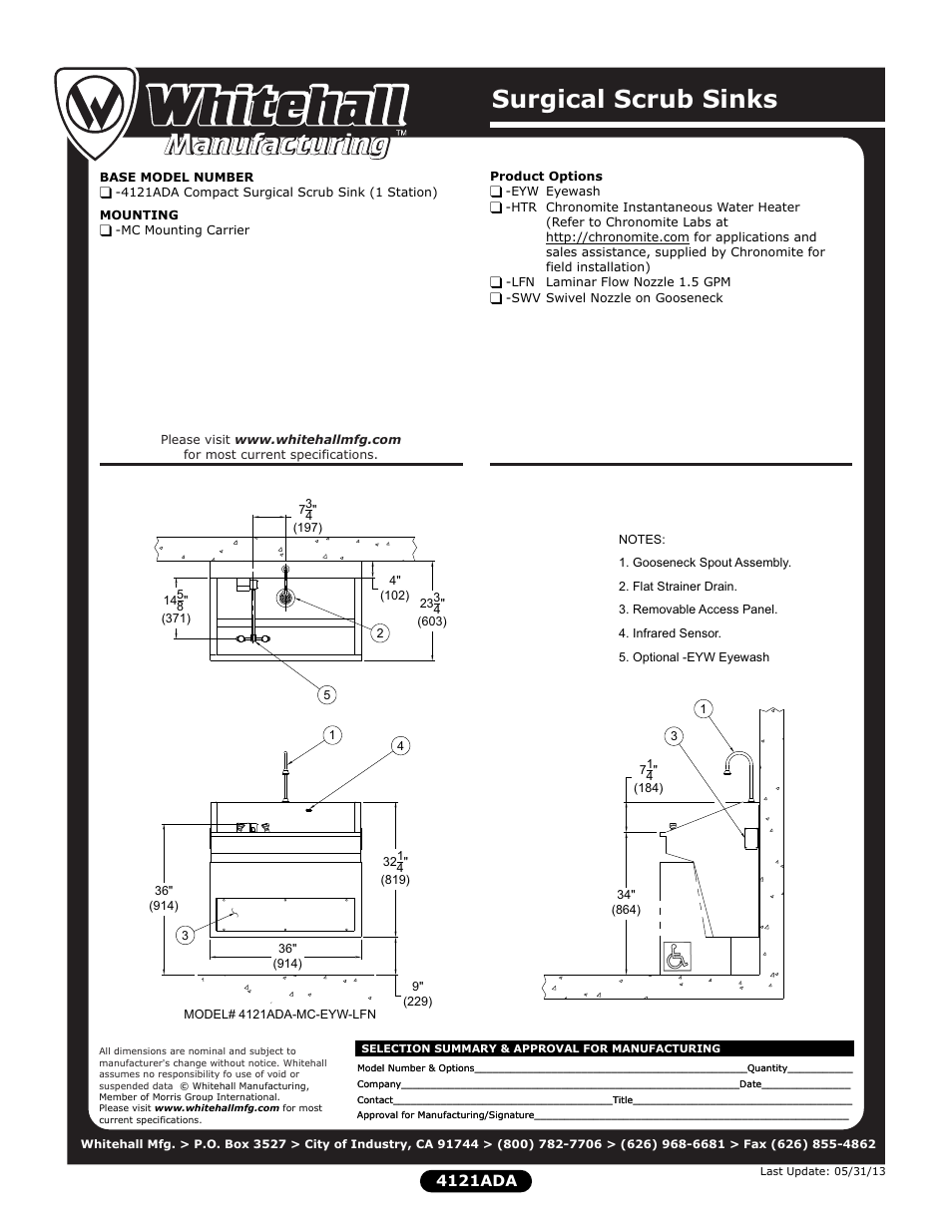 Surgical scrub sinks, 4121ada | Whitehall Manufacturing 4121ADA User Manual | Page 2 / 2