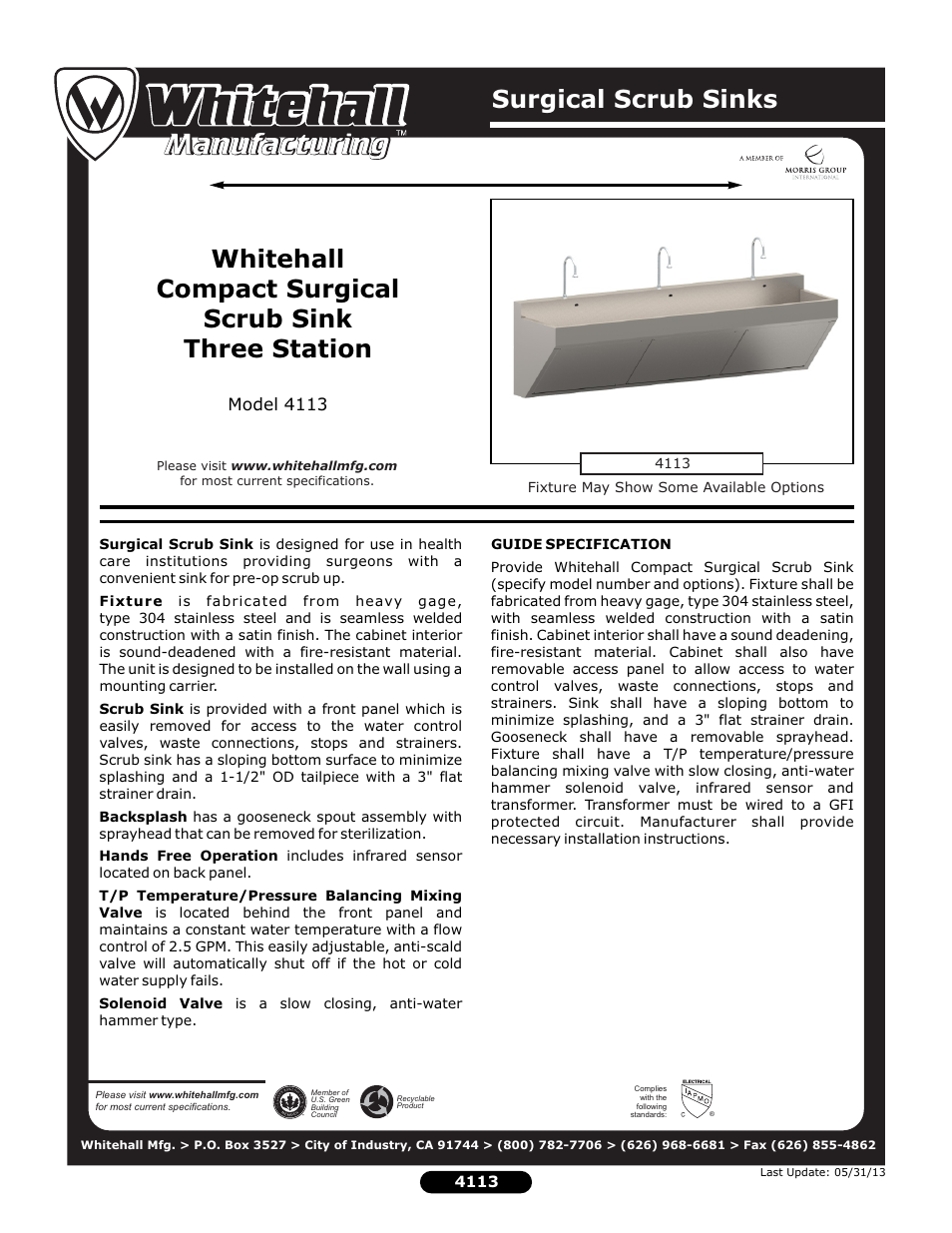 Whitehall Manufacturing 4113 User Manual | 2 pages