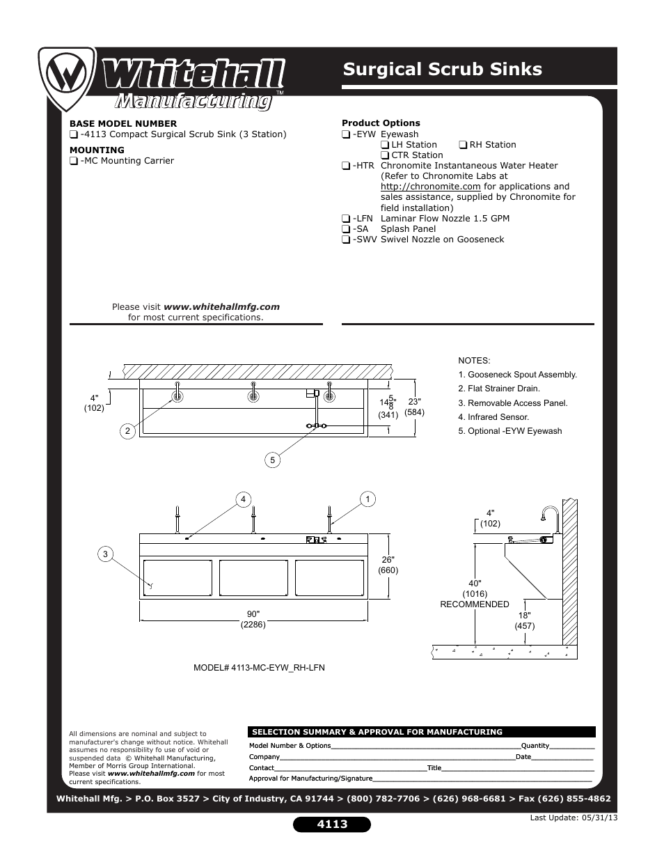 Surgical scrub sinks | Whitehall Manufacturing 4113 User Manual | Page 2 / 2