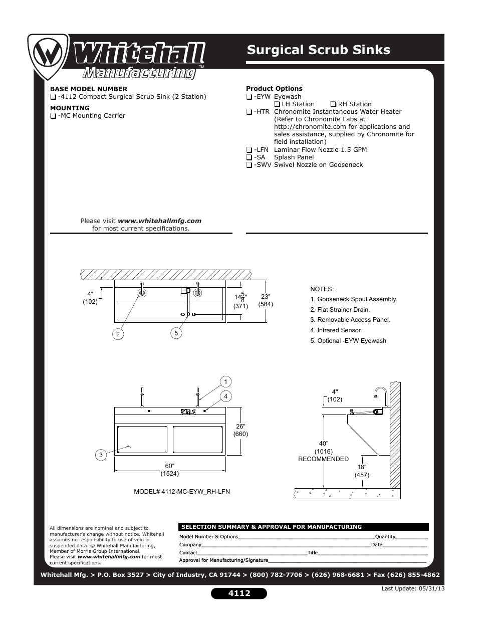 Surgical scrub sinks | Whitehall Manufacturing 4112 User Manual | Page 2 / 2