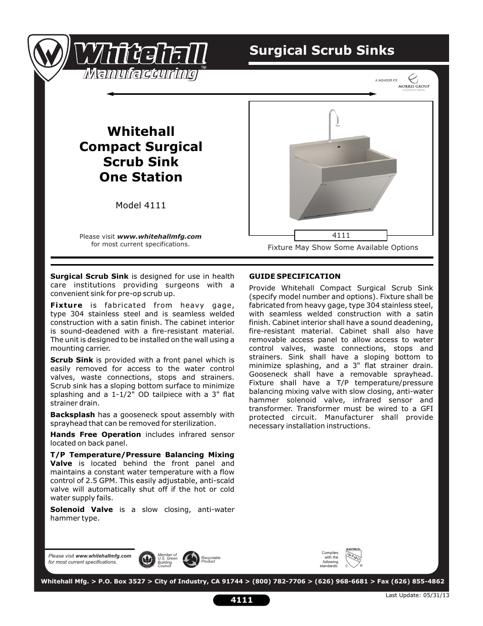Whitehall Manufacturing 4111 User Manual | 2 pages