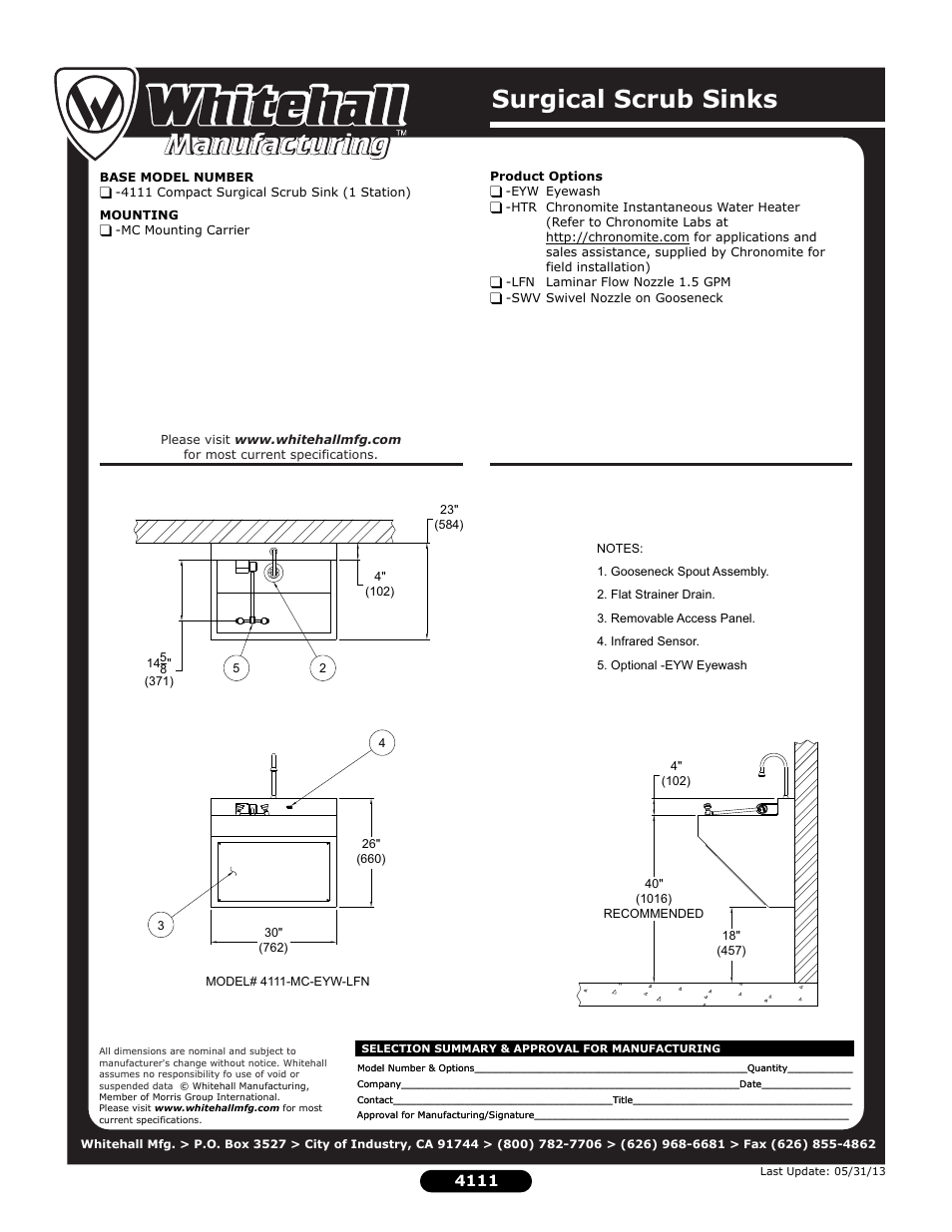 Surgical scrub sinks | Whitehall Manufacturing 4111 User Manual | Page 2 / 2