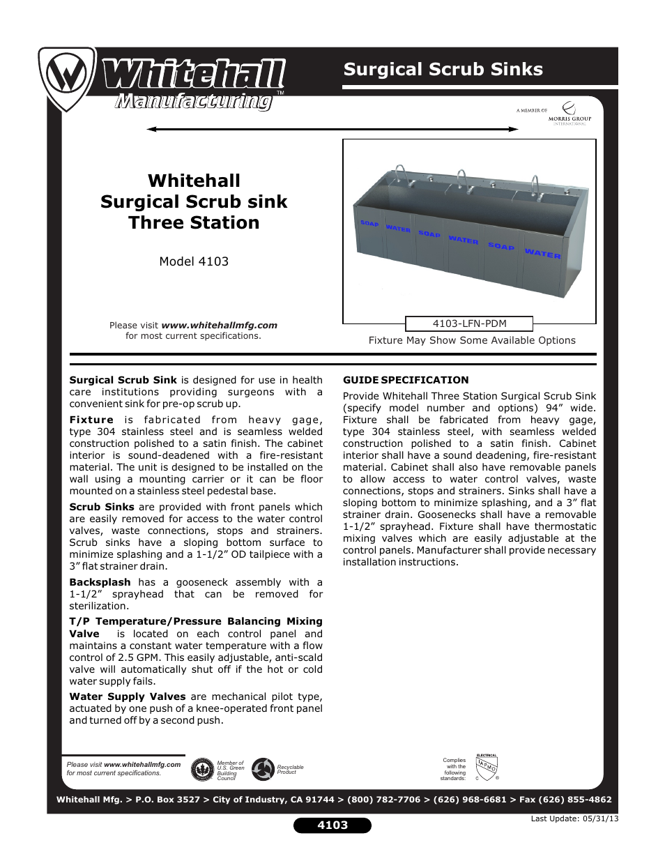 Whitehall Manufacturing 4103 User Manual | 2 pages