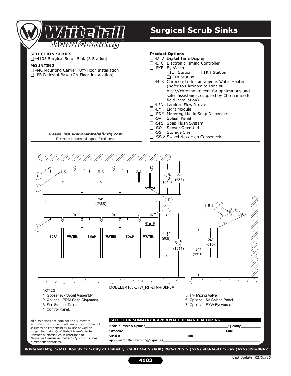 Surgical scrub sinks | Whitehall Manufacturing 4103 User Manual | Page 2 / 2