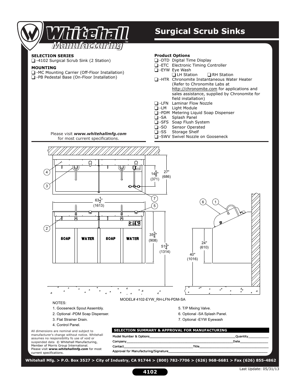 Surgical scrub sinks | Whitehall Manufacturing 4102 User Manual | Page 2 / 2