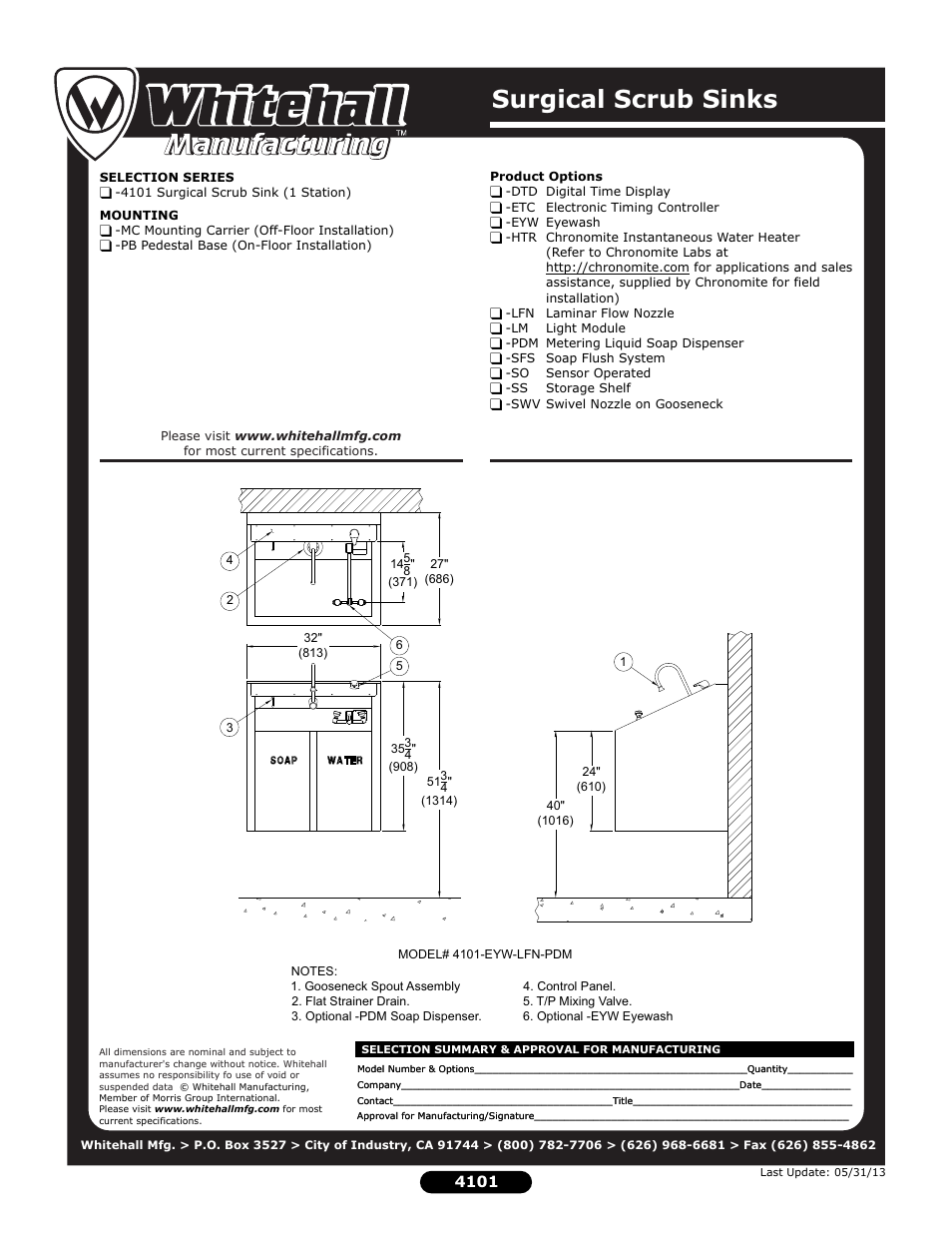 Surgical scrub sinks | Whitehall Manufacturing 4101 User Manual | Page 2 / 2