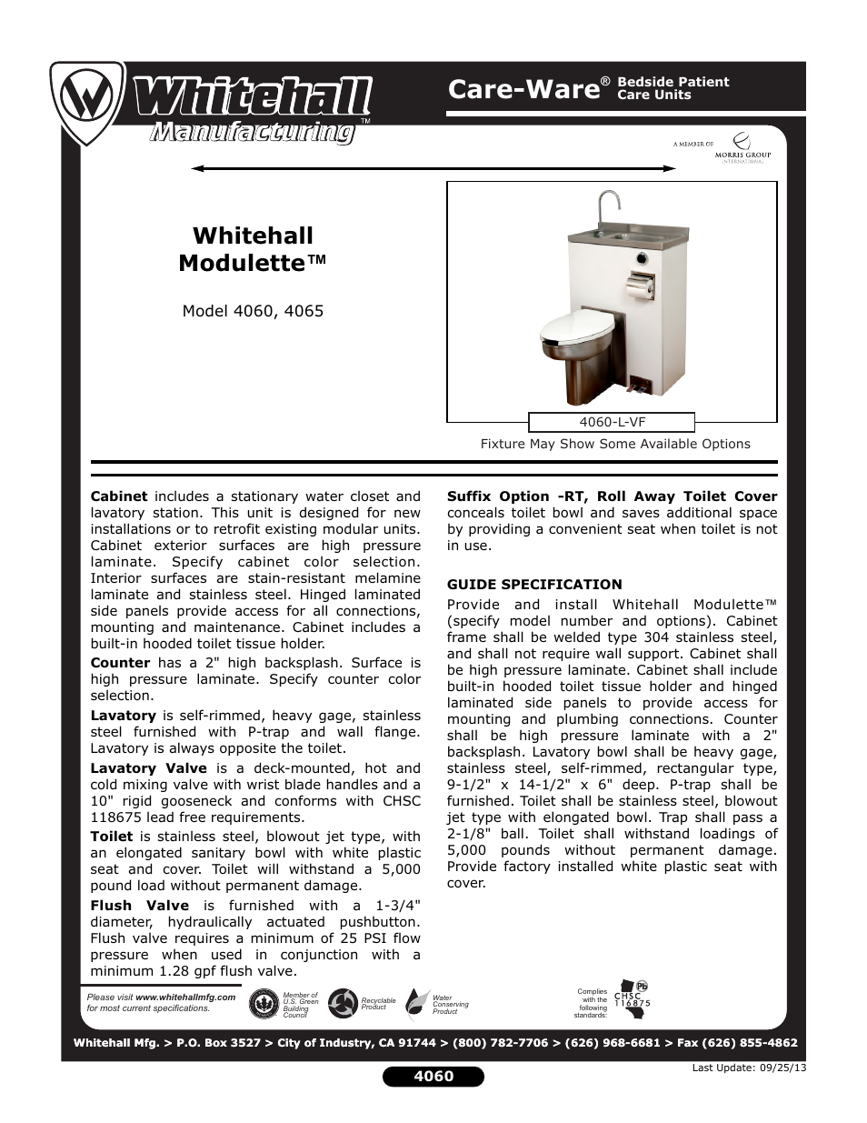 Whitehall Manufacturing 4065 User Manual | 2 pages
