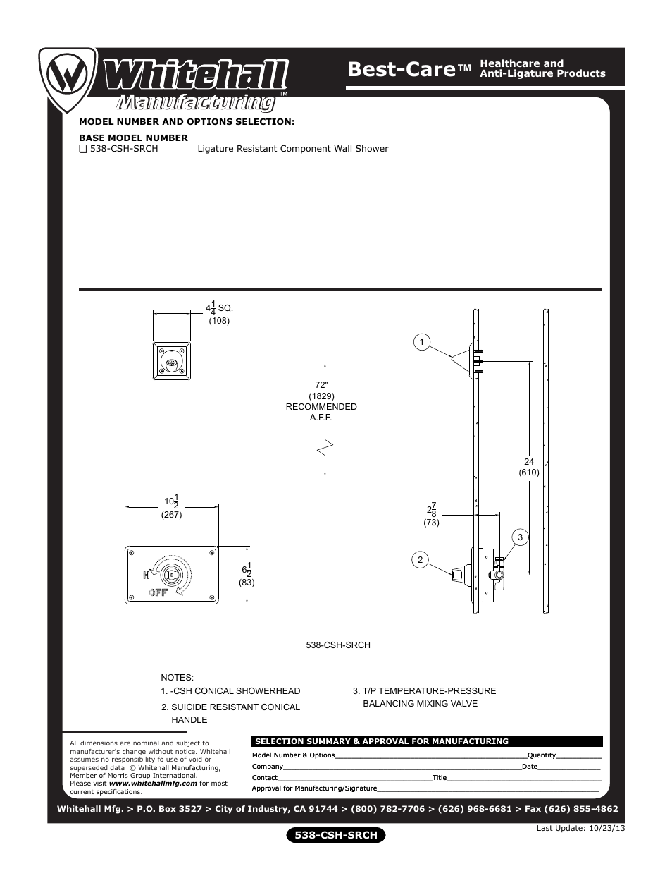 Best-care | Whitehall Manufacturing 538-CSH-SRCH User Manual | Page 2 / 2