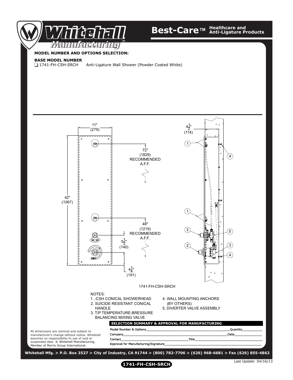 Best-care | Whitehall Manufacturing 1741-FH-CSH-SRCH User Manual | Page 2 / 2