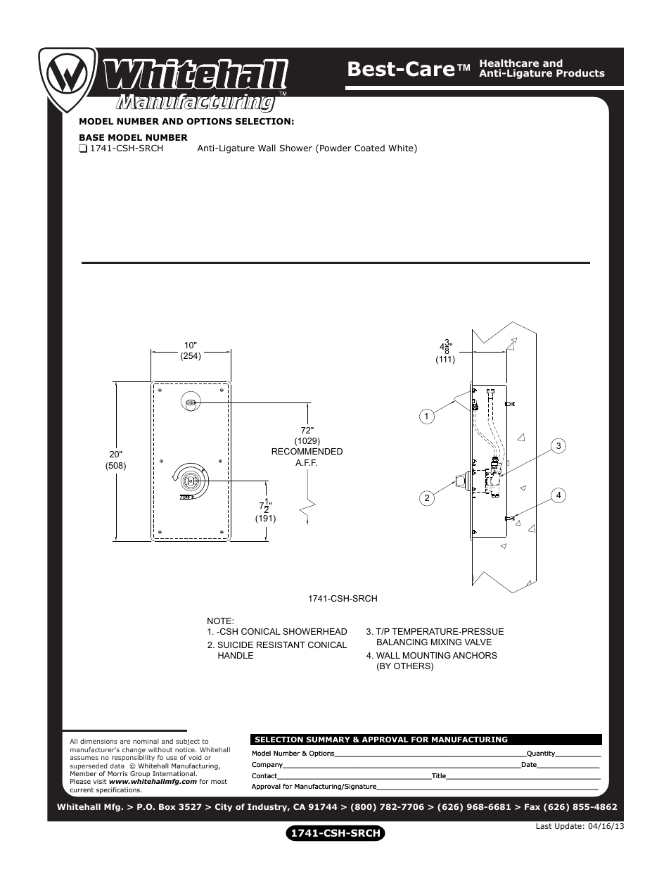 Best-care | Whitehall Manufacturing 1741-CSH-SRCH User Manual | Page 2 / 2