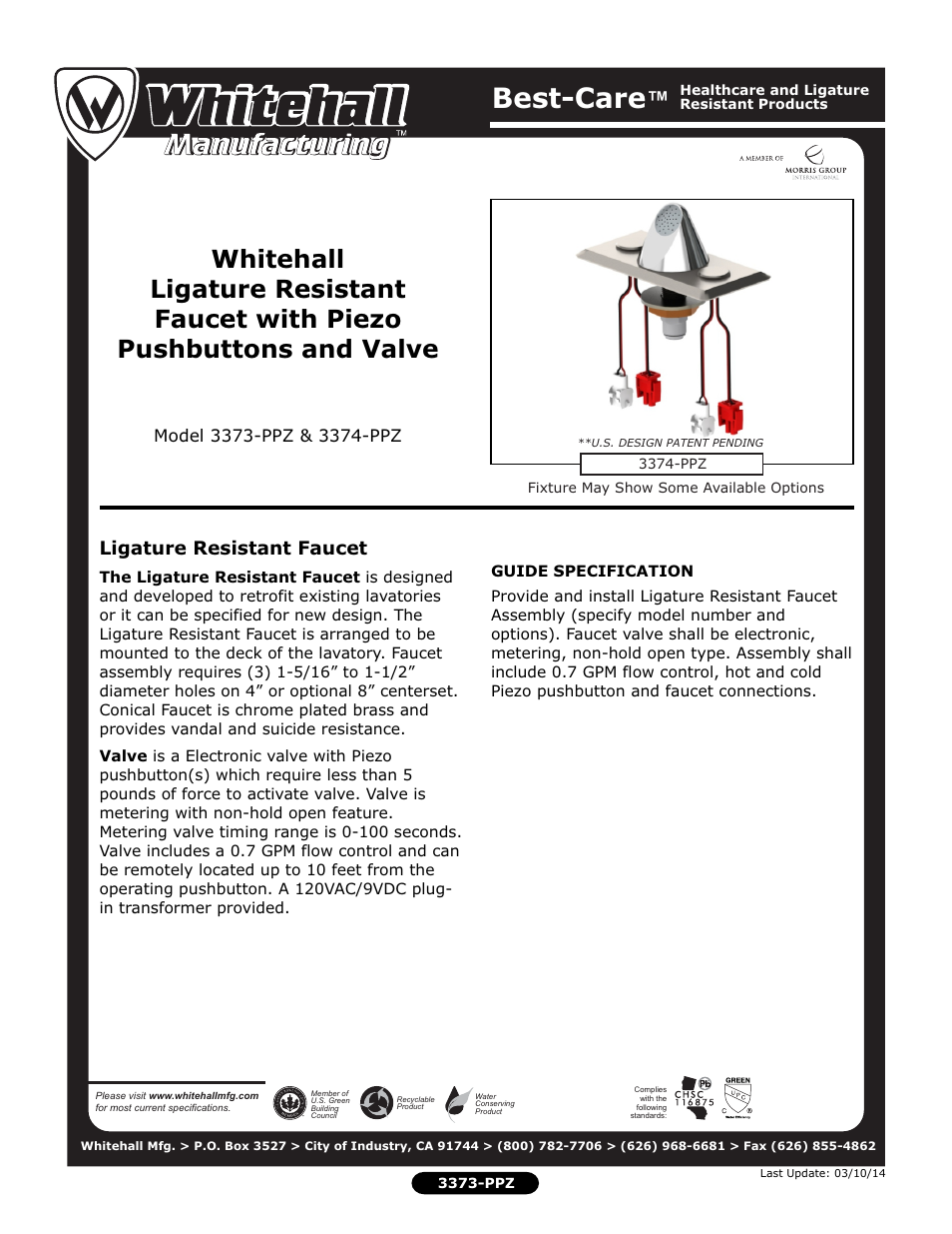 Whitehall Manufacturing 3374-PPZ User Manual | 2 pages