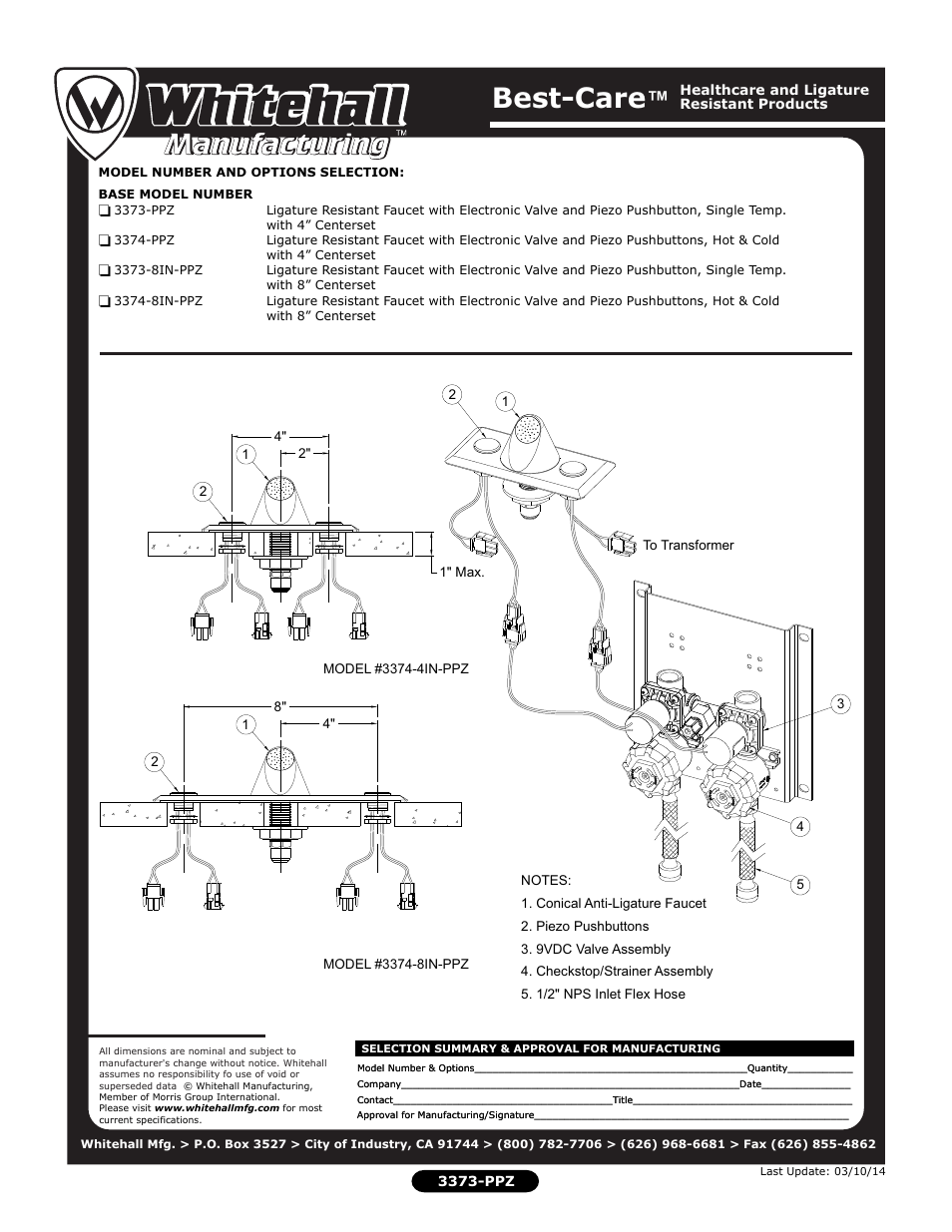 Best-care | Whitehall Manufacturing 3374-PPZ User Manual | Page 2 / 2