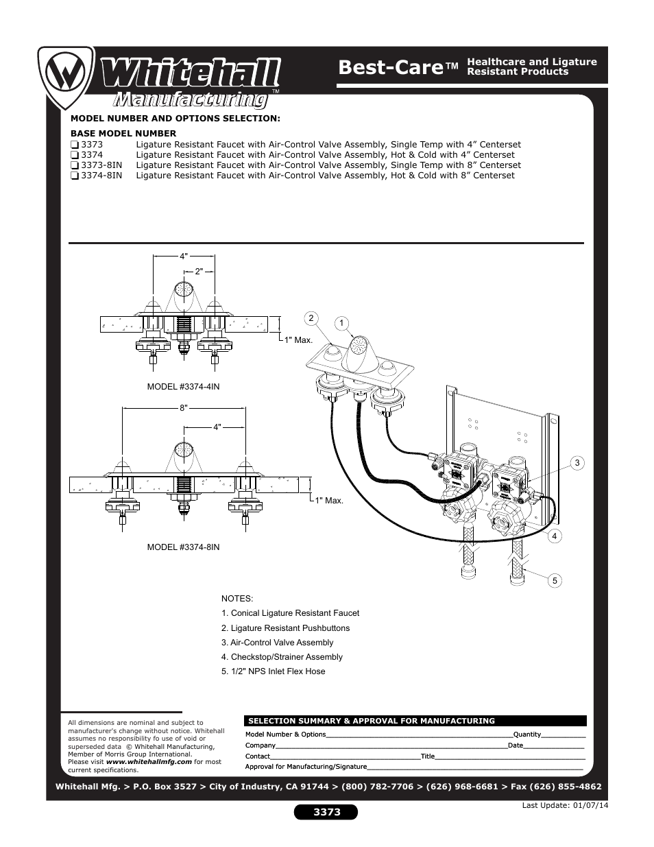 Best-care | Whitehall Manufacturing 3374 User Manual | Page 2 / 2