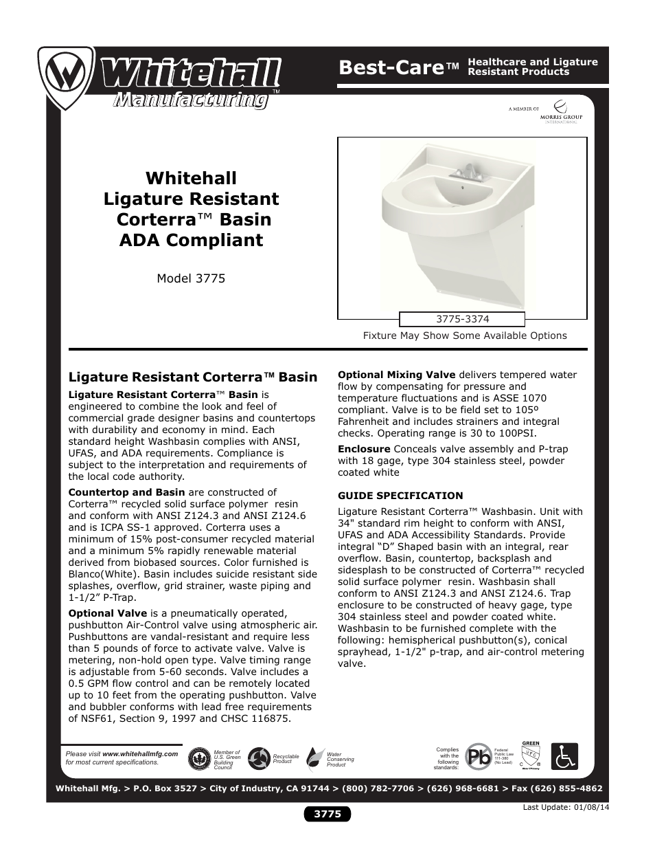 Whitehall Manufacturing 3775 User Manual | 2 pages