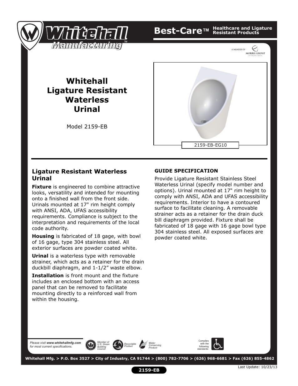 Whitehall Manufacturing 2159-EB User Manual | 2 pages